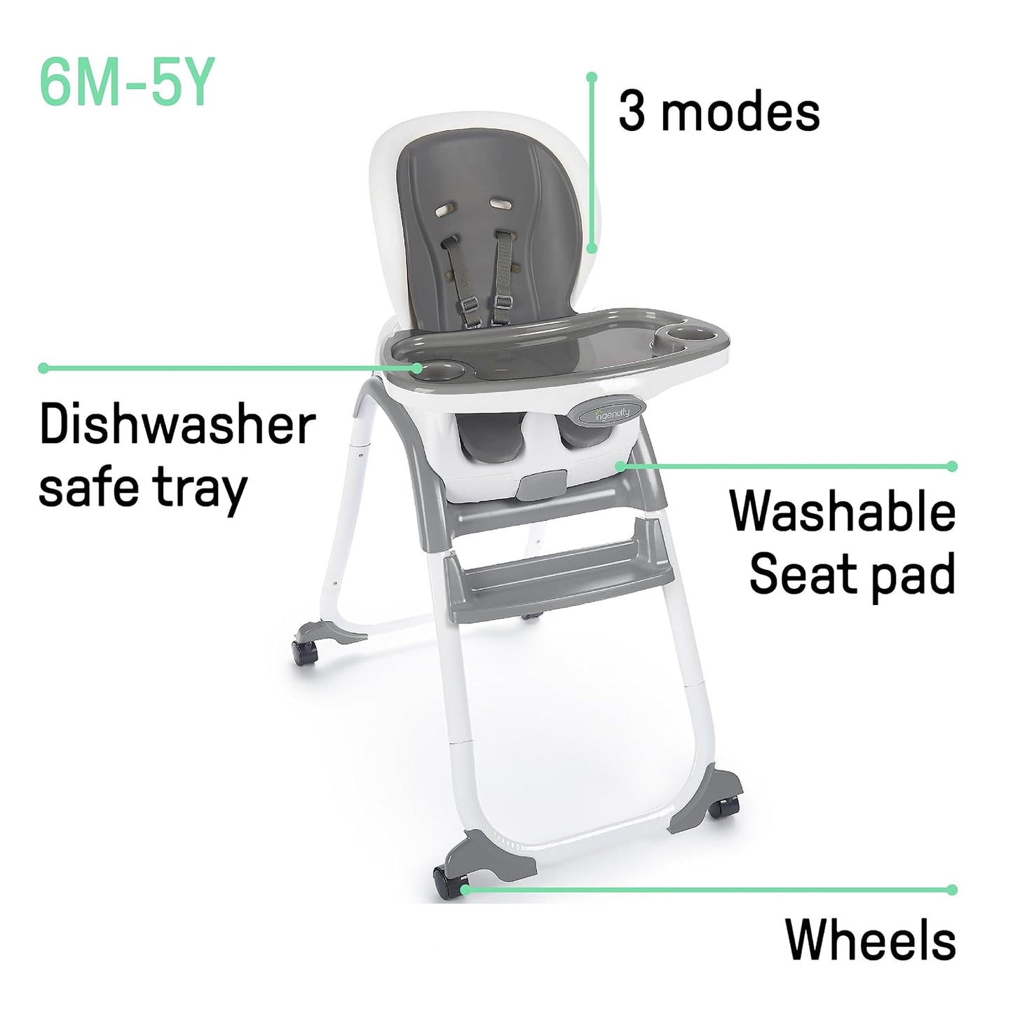 Ingenuity SmartClean Trio Elite - Silla alta convertible 3 en 1 par...