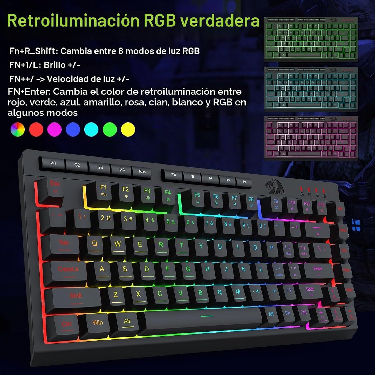 Redragon Teclado para juegos K524 75% con cable, retroiluminación R...