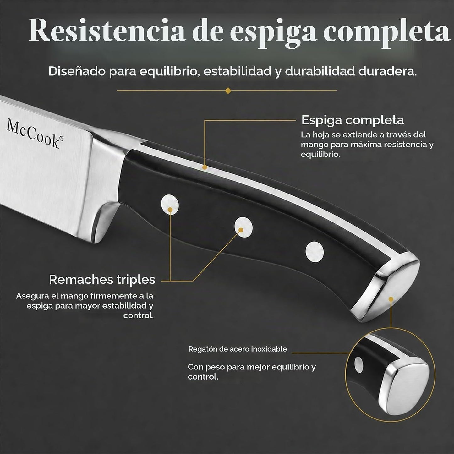 McCook® Juegos de cuchillos, juego de cuchillos de cocina alemán de...