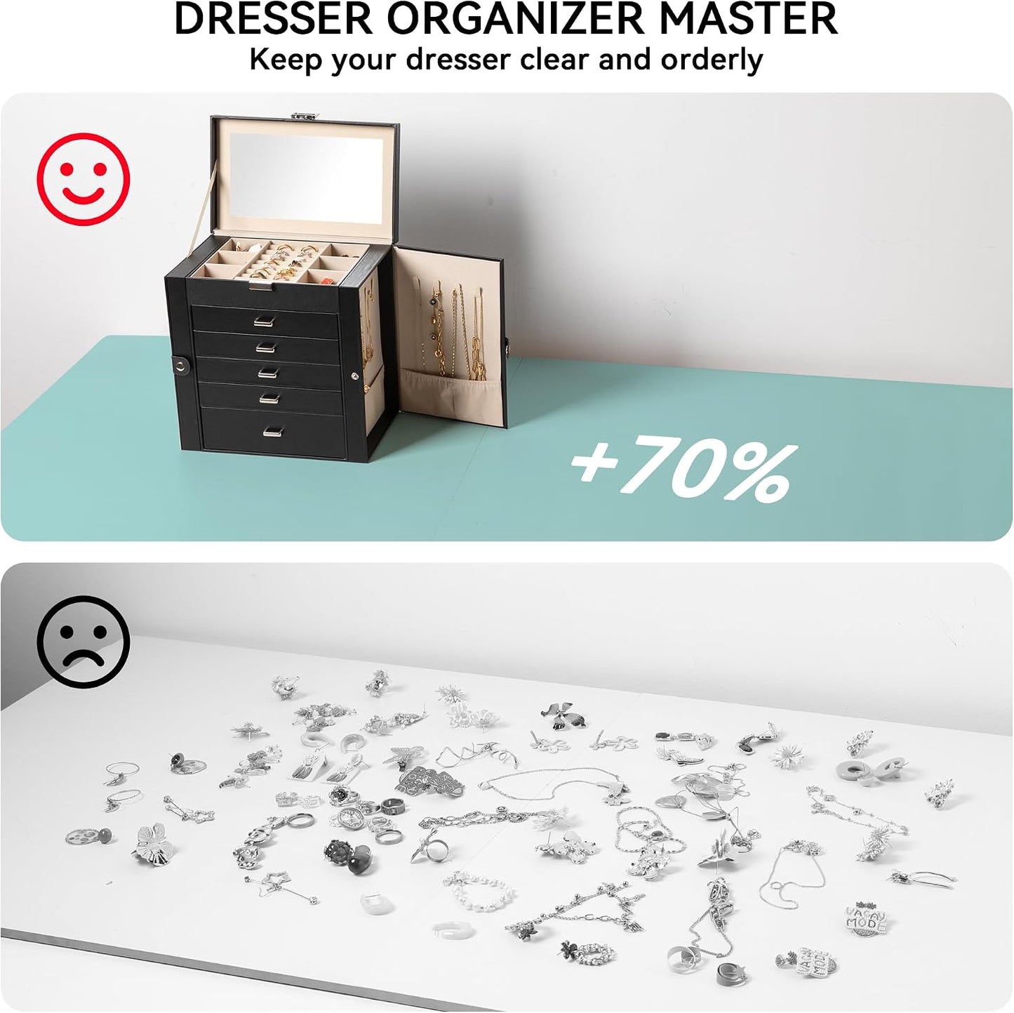 Frebeauty Joyero Grande, Organizador de Joyas de Cuero PU de 6 Nive...