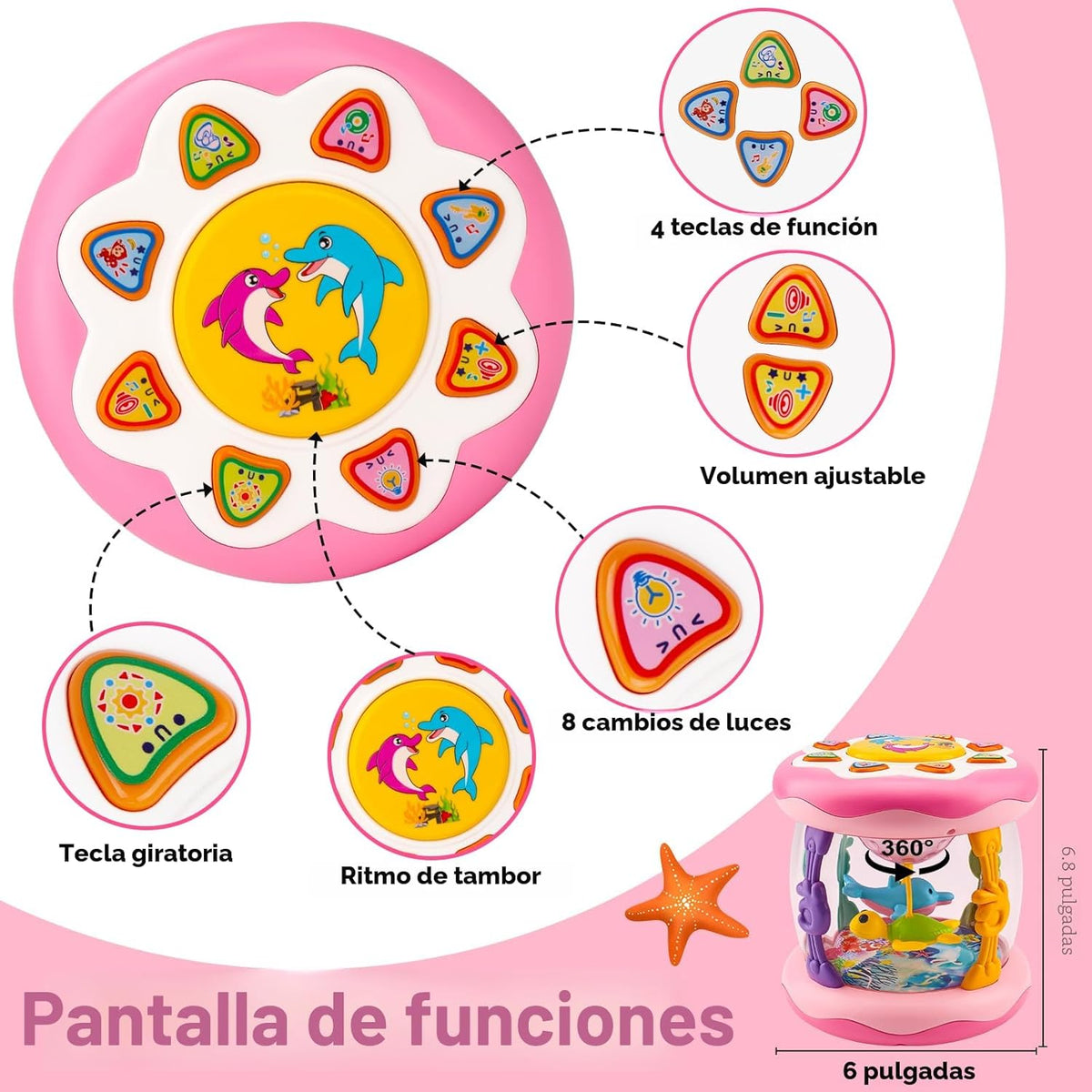 Juguetes para bebé niña, tiempo boca abajo, musical, iluminado, océ...