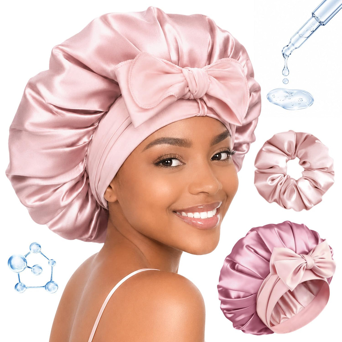 BONNET QUEEN Gorro de Seda para Dormir para Mujeres con Ácido HIALU...
