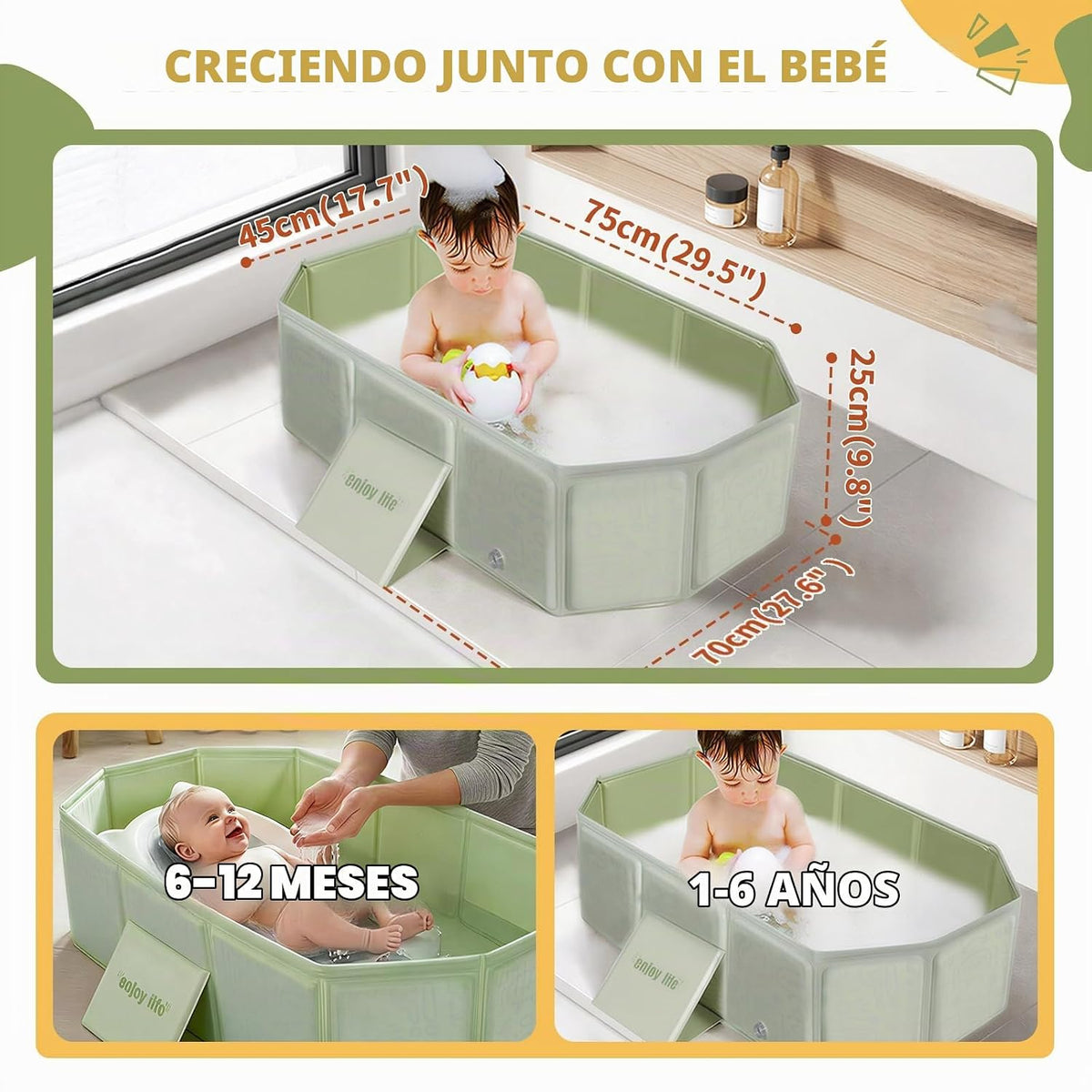 Orzbow Bañera para niños pequeños con tapón de drenaje lateral, por...