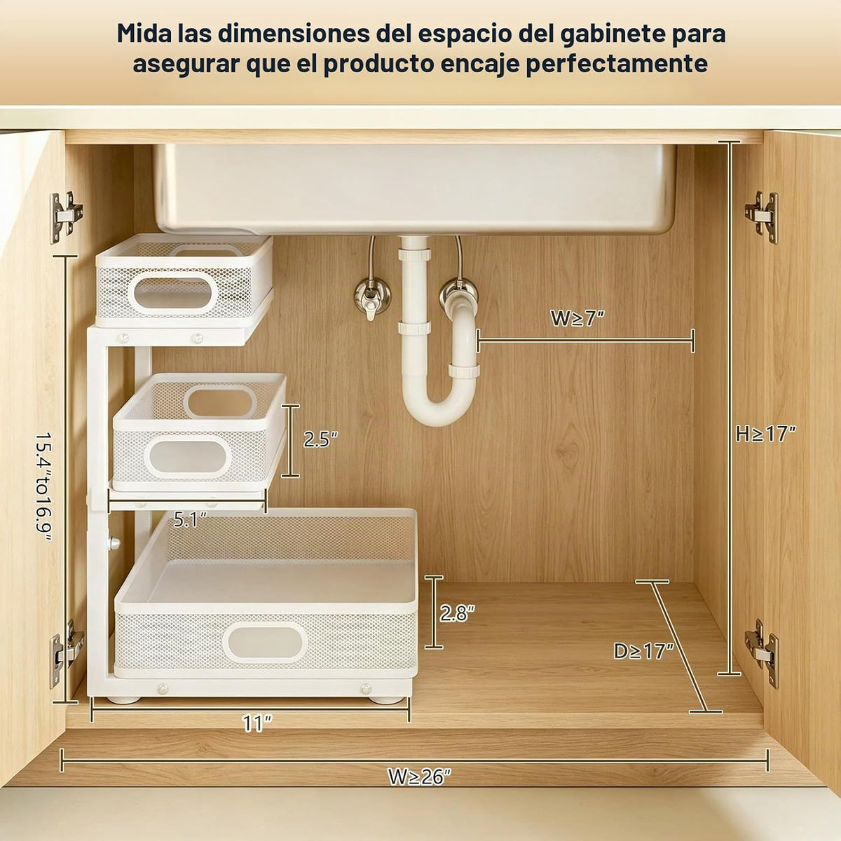 Organizador para debajo del fregadero, paquete de 2 organizadores d...