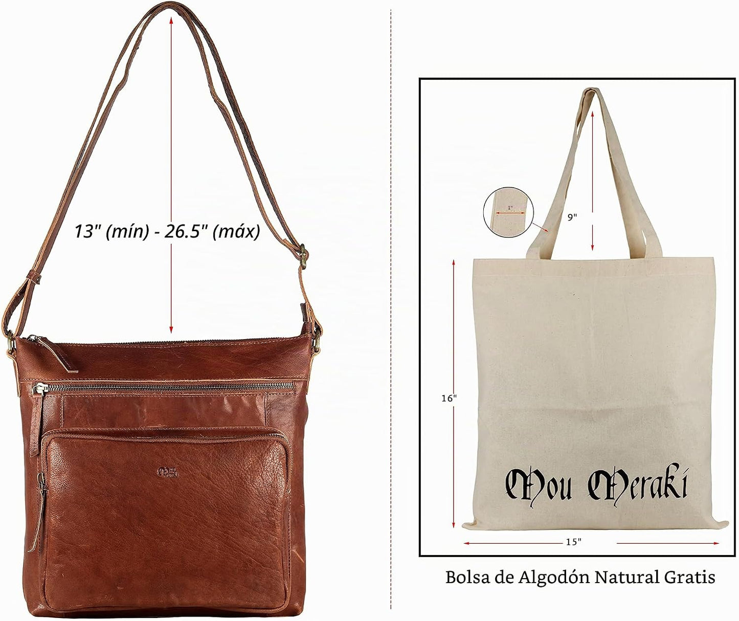 Mou Meraki Bolso cruzado de cuero genuino y bolsos - Bolso cruzado...