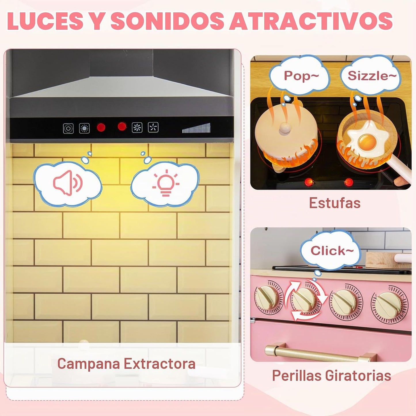 Costzon Juego de Cocina Infantil de Madera, Cocina de Simulación co...