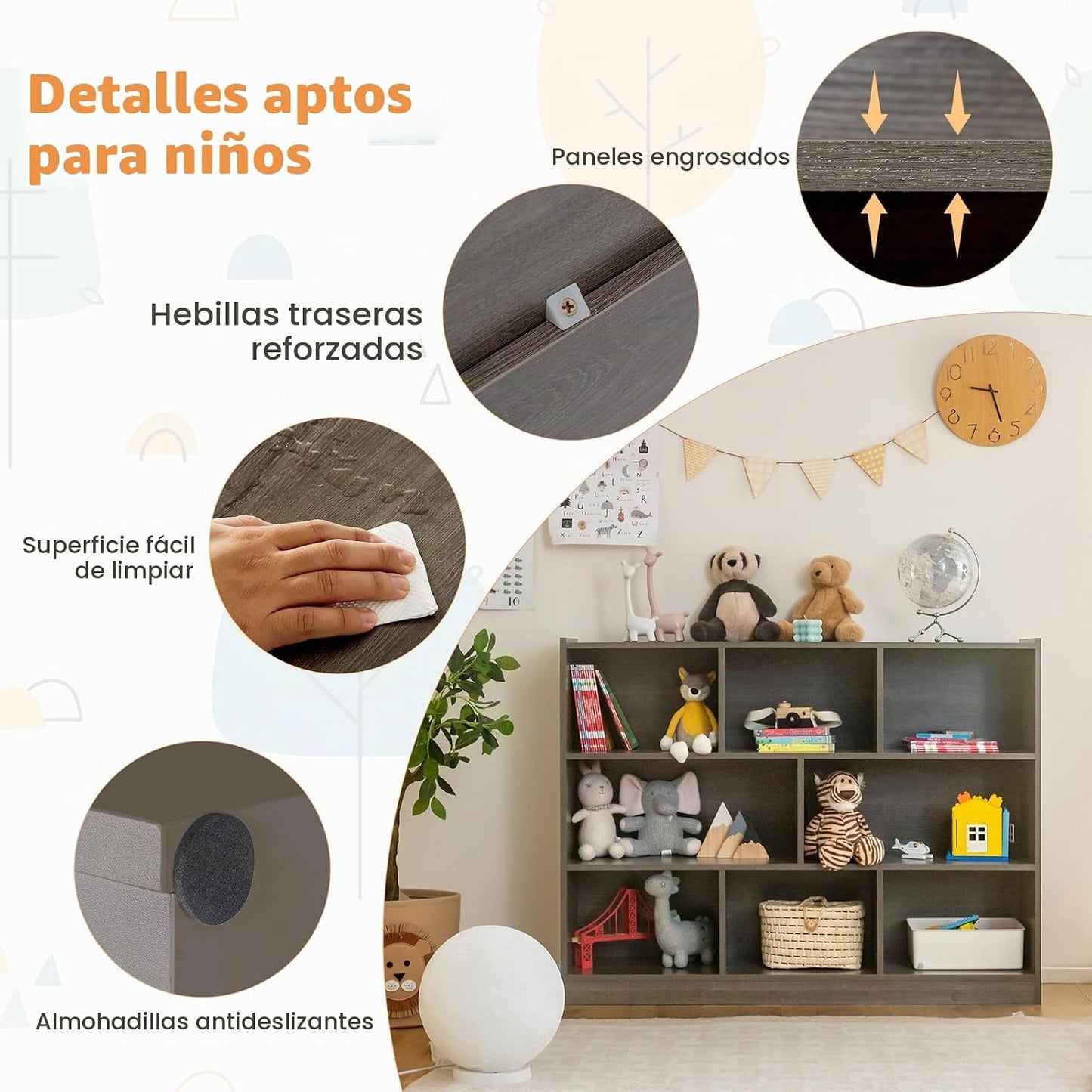 Costzon Estantería de 3 estantes para niños, organizador de almacen...