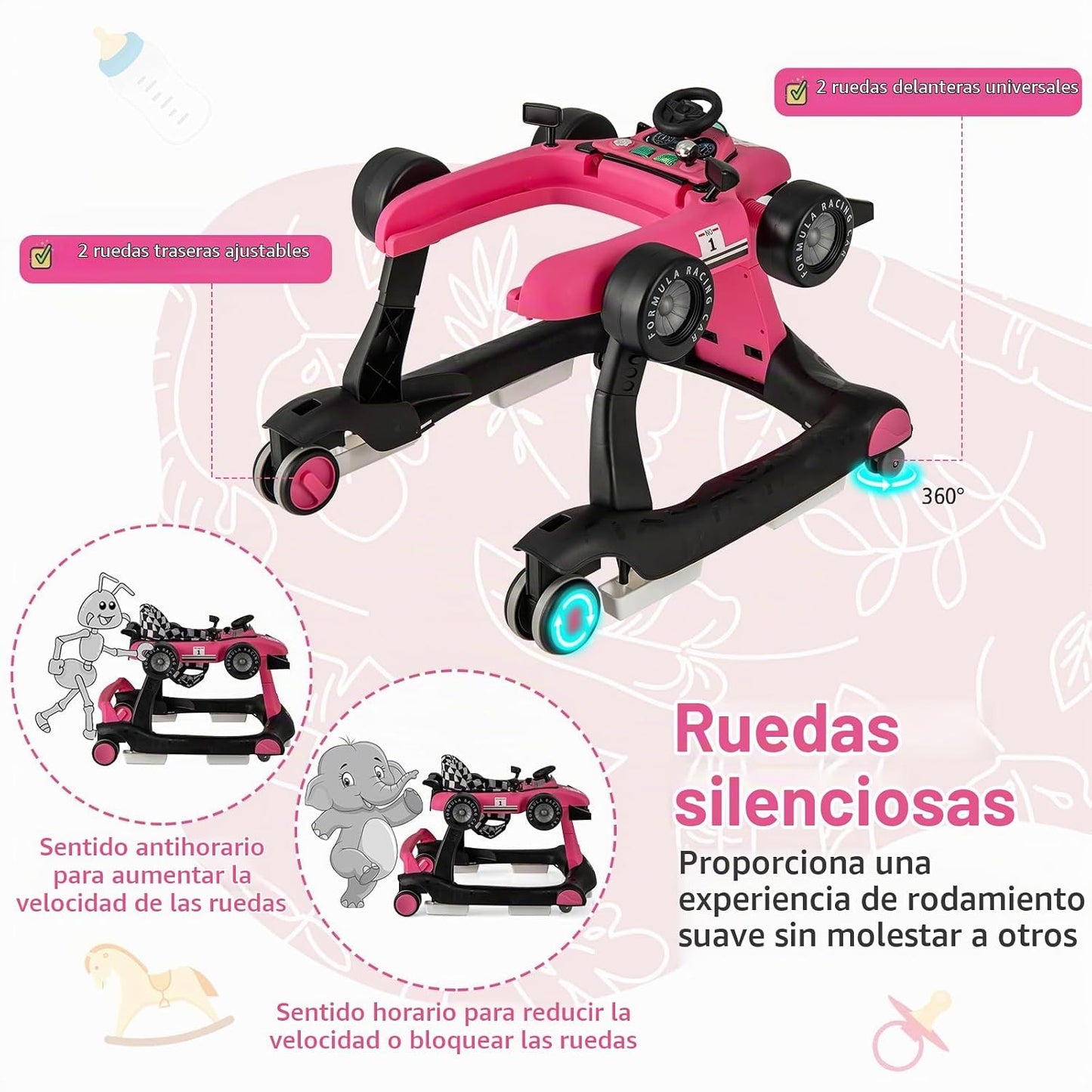 BABY JOY Andador de bebé 4 en 1, Andador de actividad plegable con...