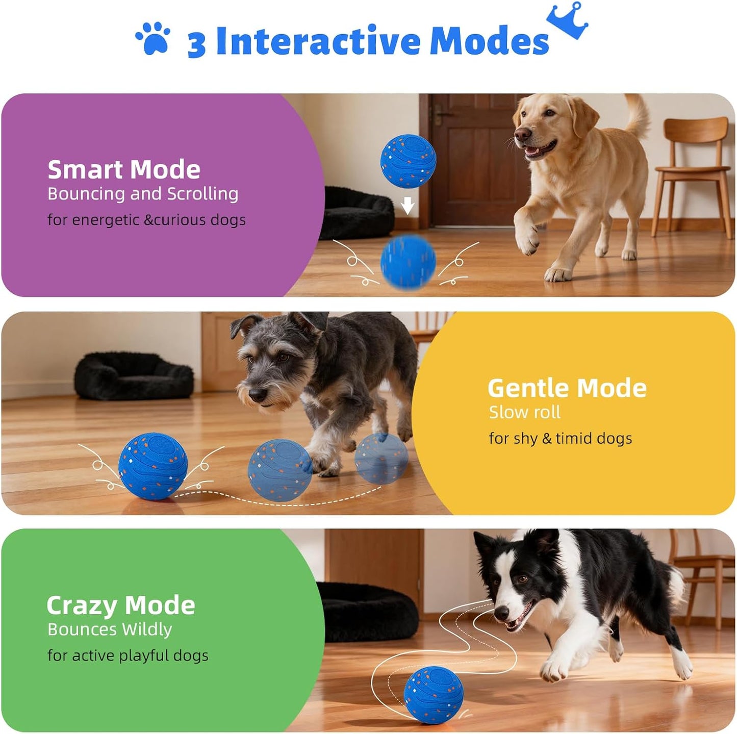 Pelota de juguetes inteligentes interactivos para perros, movimient...