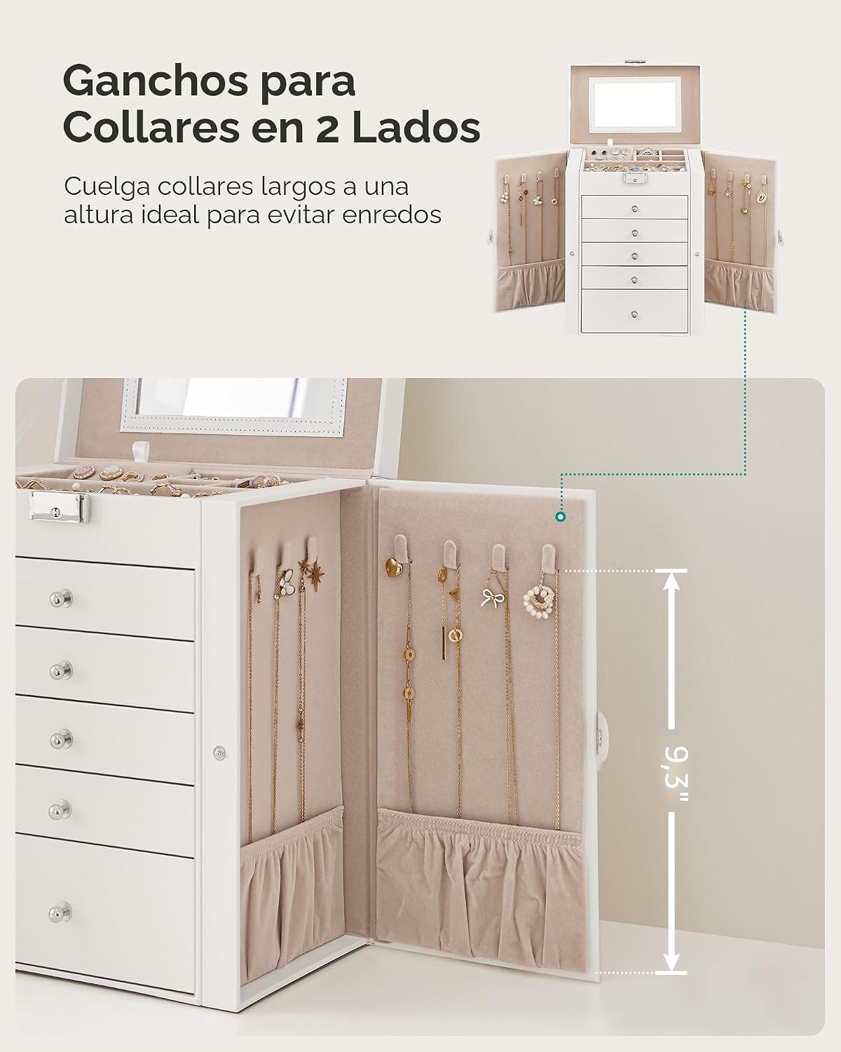 SONGMICS UJBC152W01 Caja organizadora de joyería de 6 capas con 5 c...