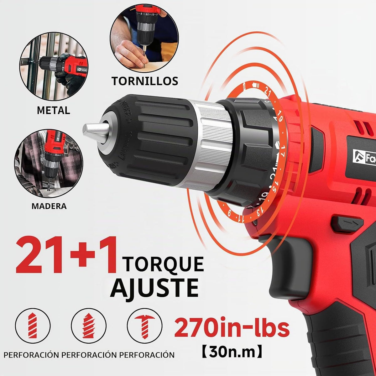 FADAKWALT Juego de taladro inalámbrico, taladro eléctrico de 20 V c...