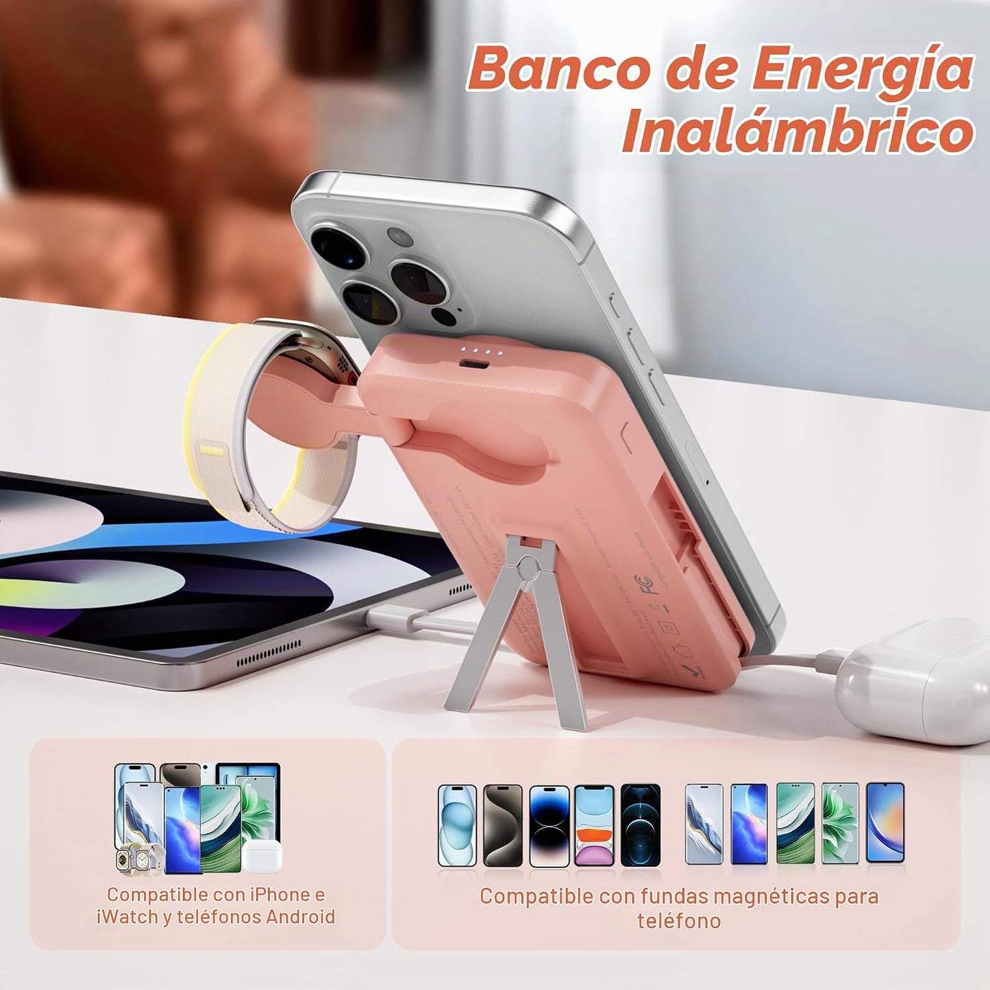LUCKYFELLOW Cargador portátil magnético de 10000 mAh, cables integr...