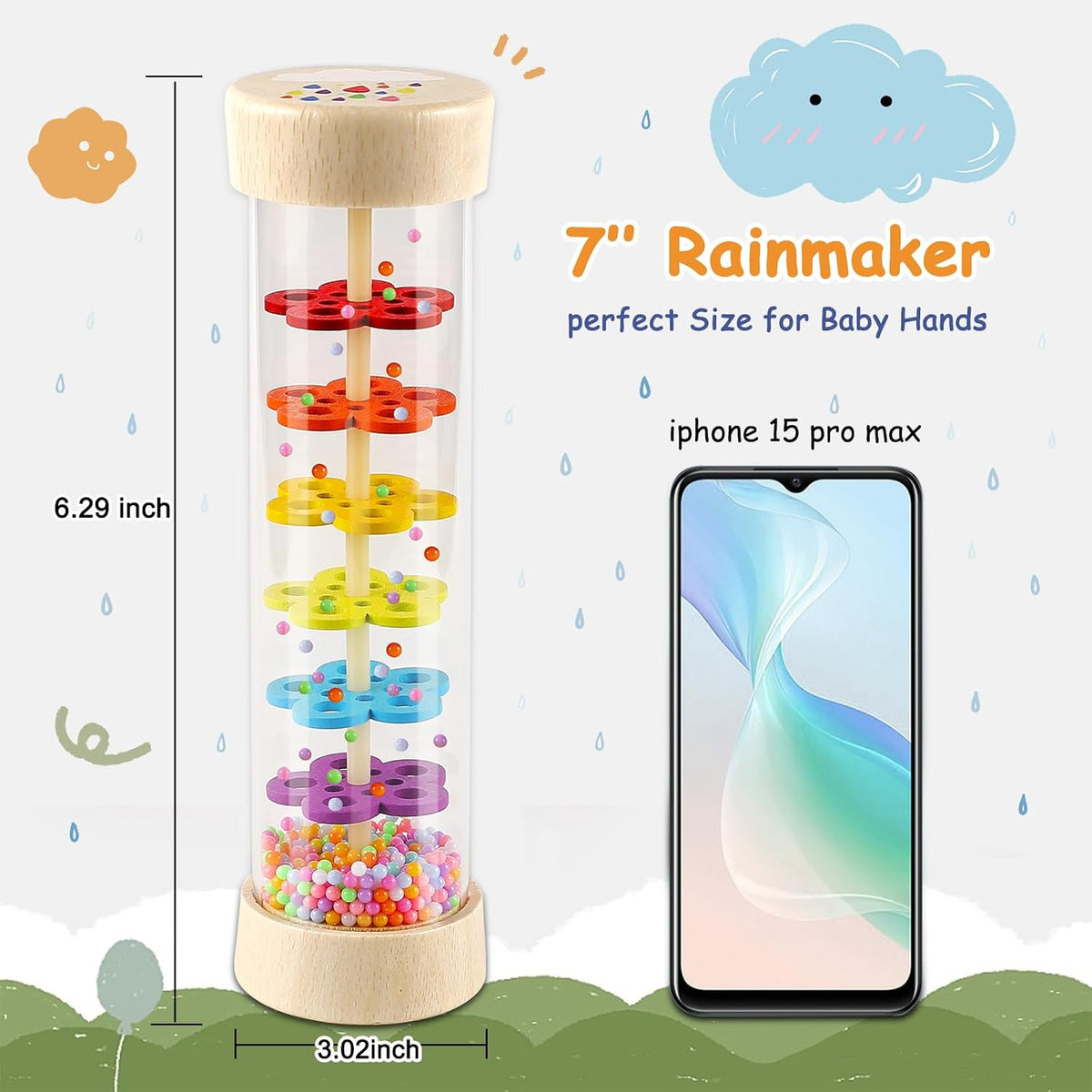 LOOIKOOS Rainmaker - Palo de lluvia de madera de 7 pulgadas, juguet...