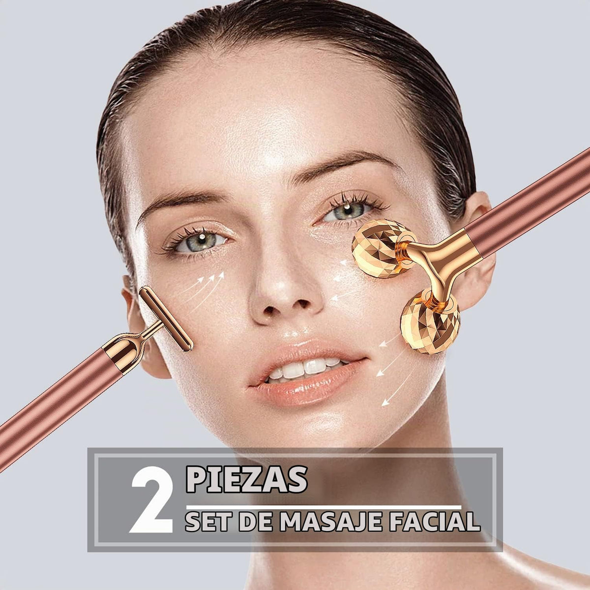 Masajeador facial 2 en 1 Beauty Bar de pulso dorado de 24 quilates,...