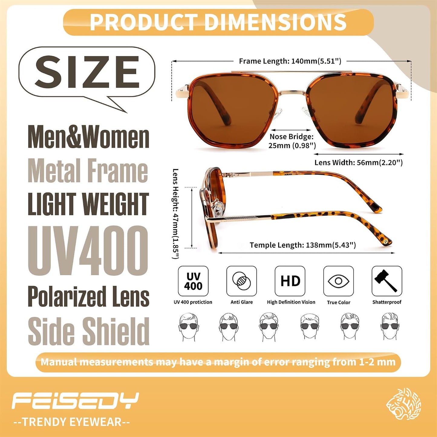 FEISEDY - Lentes de sol polarizados estilo aviador para hombres, ma...