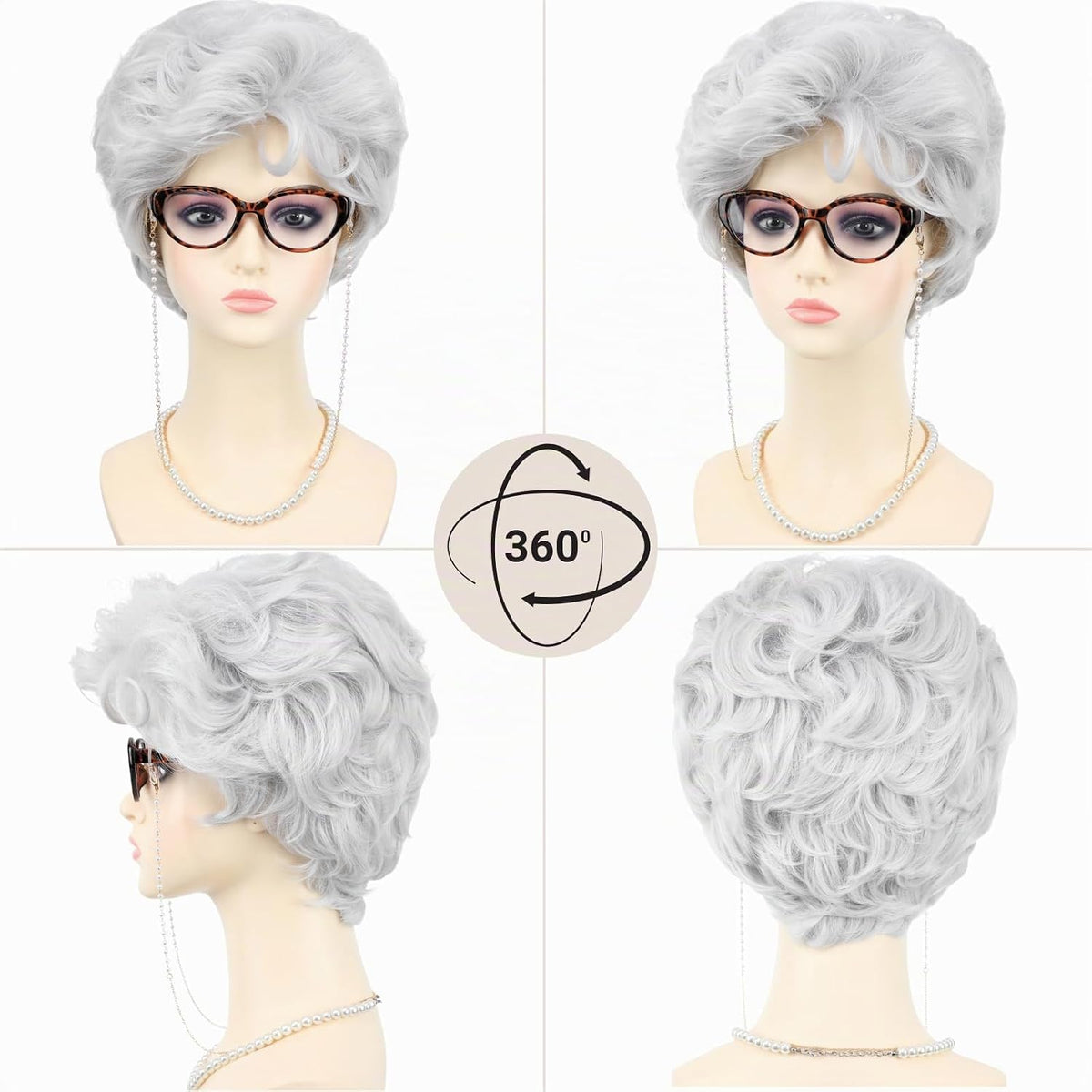 PUREHAIR Peluca de disfraz de anciana blanca para mujer con gafas,...