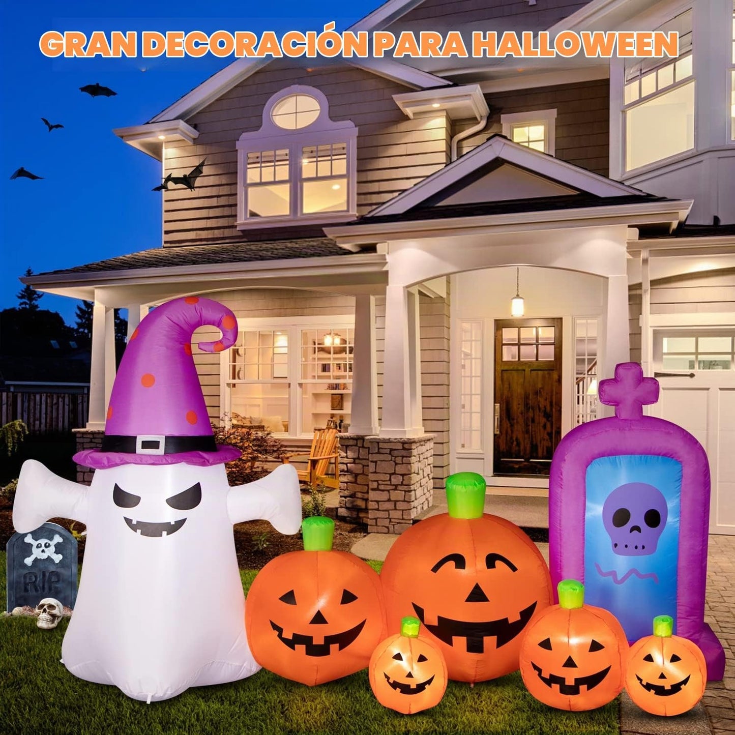 Decoraciones de Halloween para exteriores, calabaza inflable de 8 p...