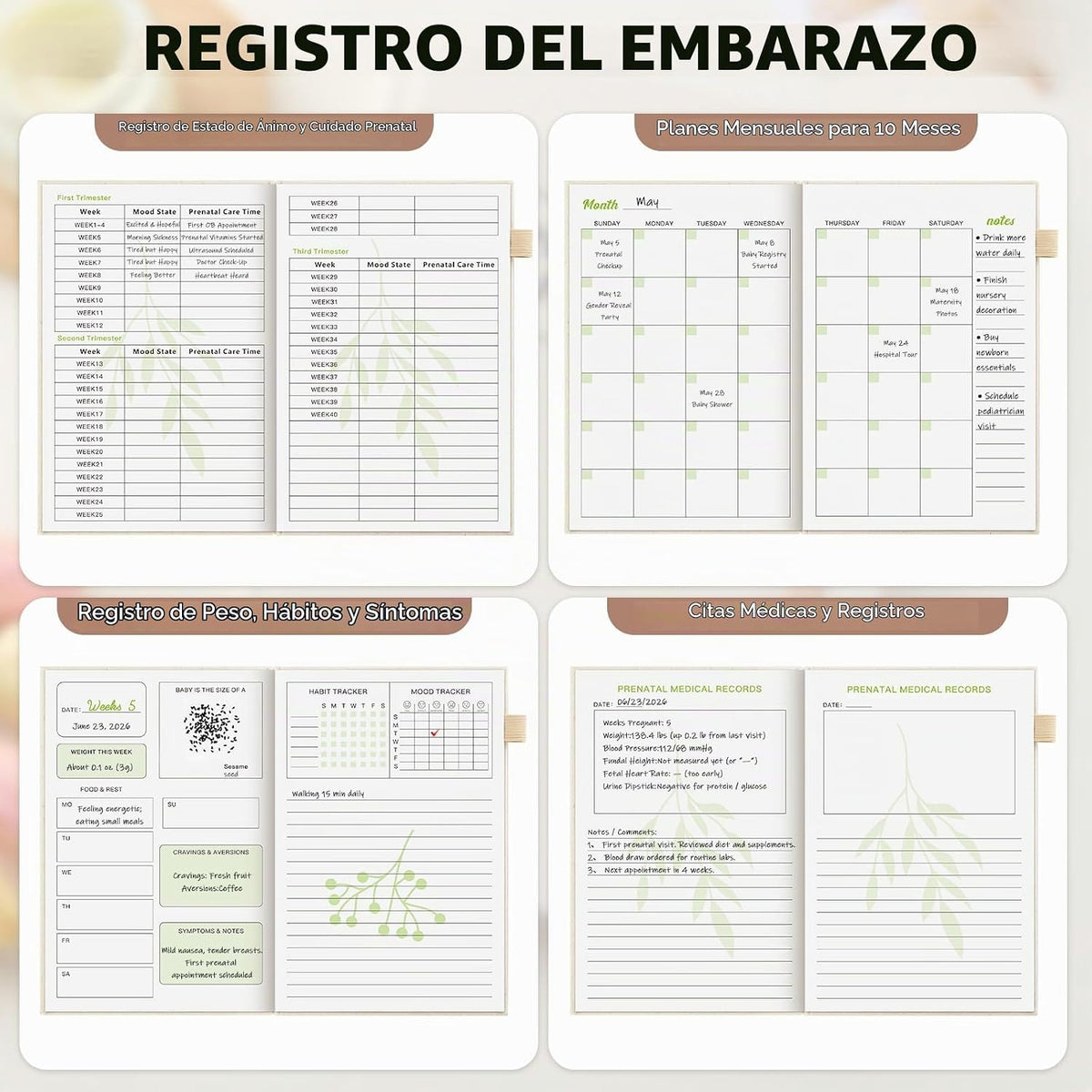JUBTIC Diario de embarazo, recuerdo de libro para bebés, tapa dura...