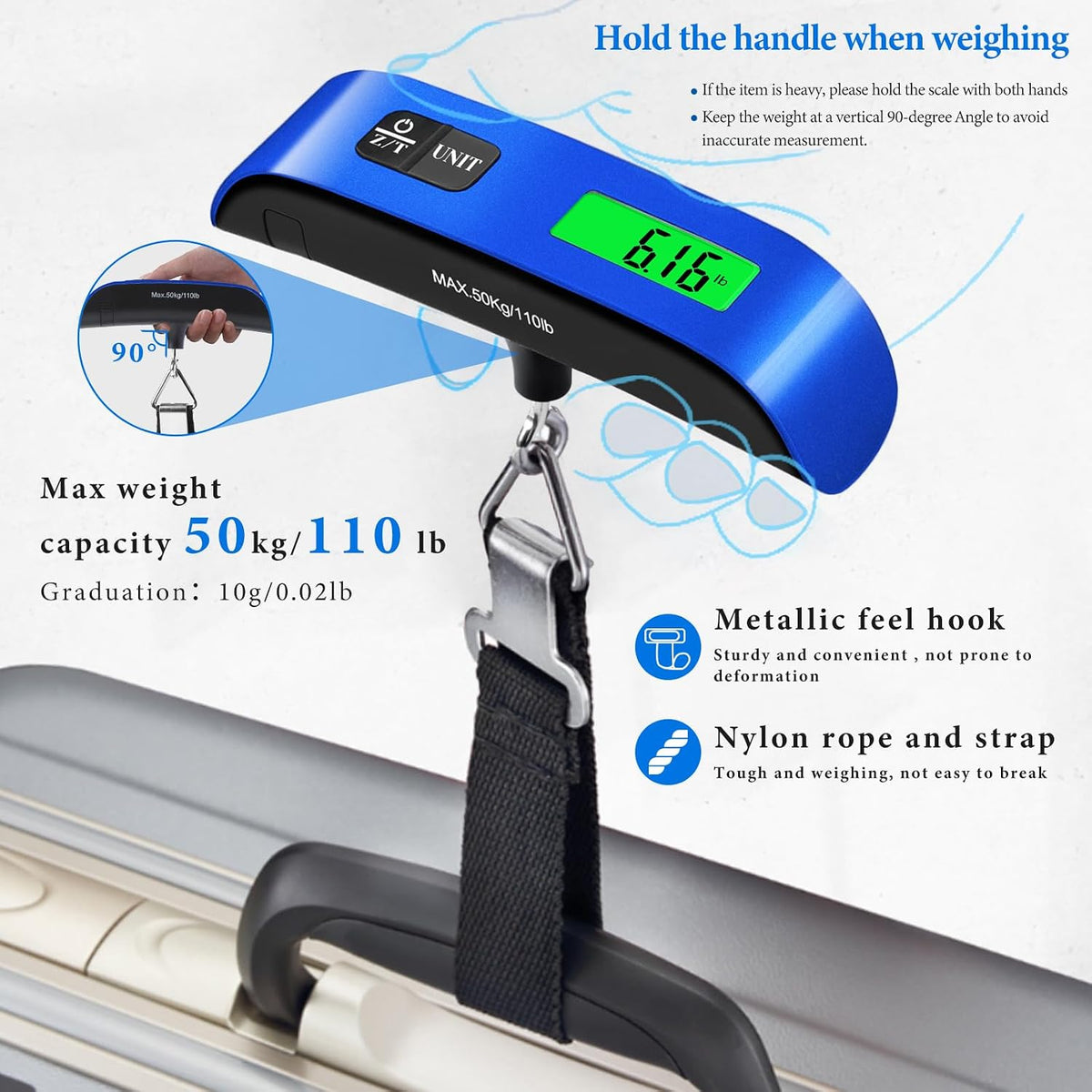 Báscula para equipaje, báscula de peso para equipaje de 110 lb con...