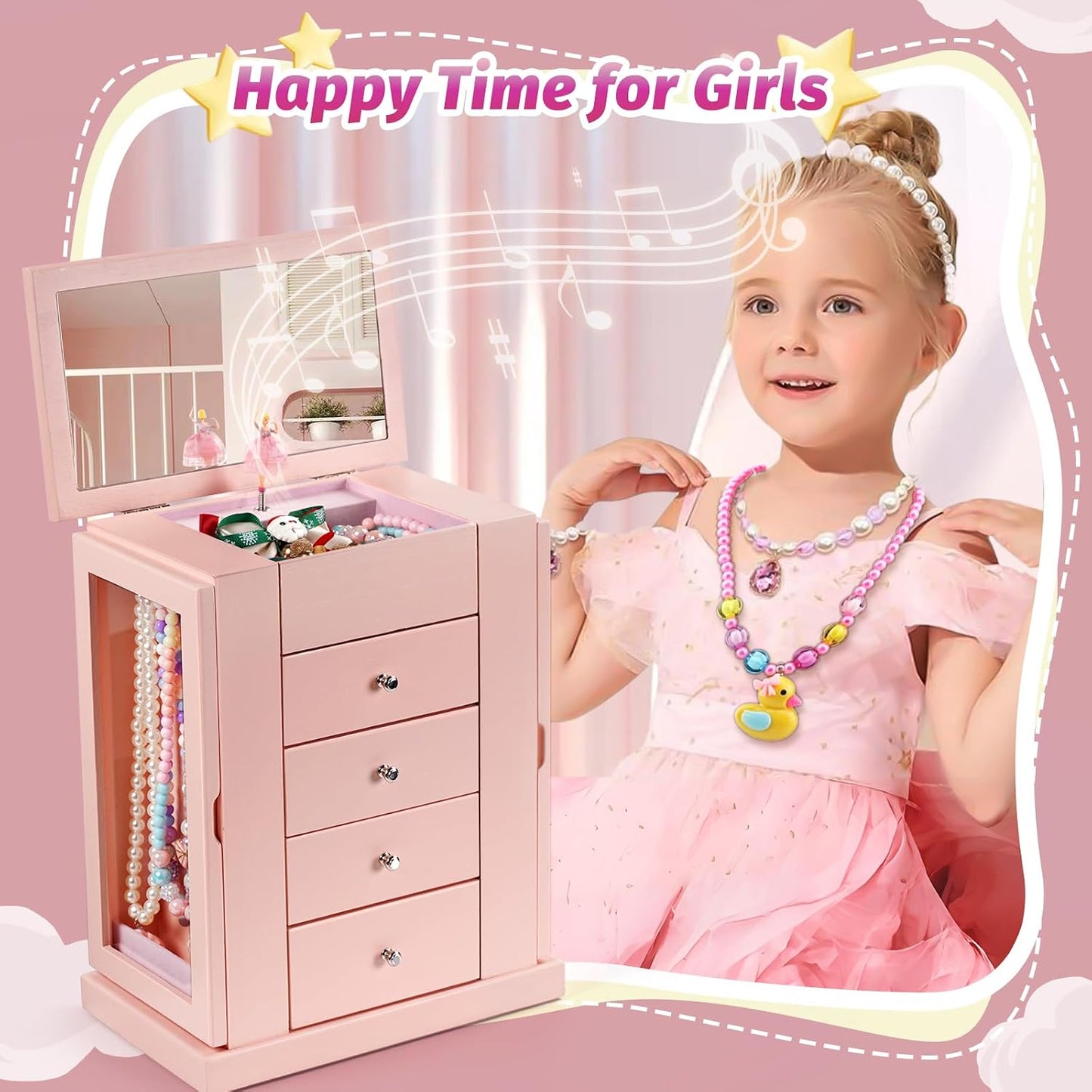 Caja de Joyería Emfogo para Niñas, Caja de Joyería Musical con Bail...