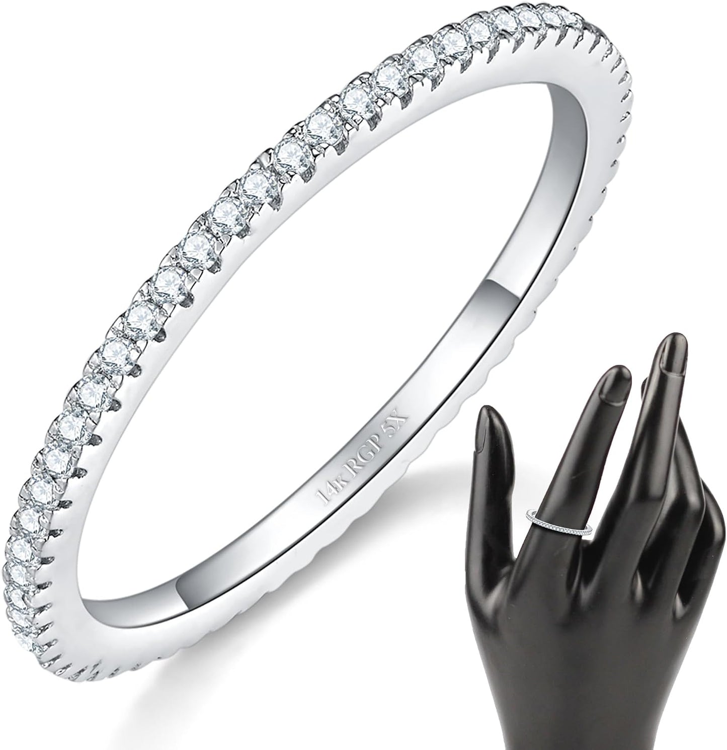 MINDDHA Chapado en oro de 14 quilates - Anillos de eternidad apilab...