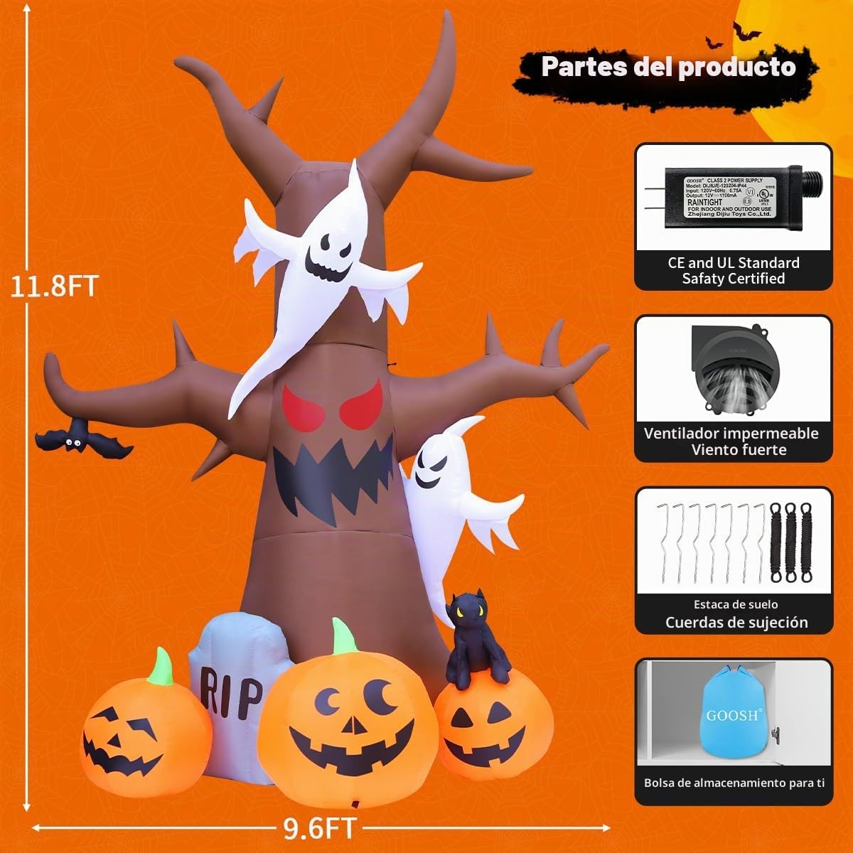 GOOSH Árbol inflable de Halloween de 12 pies para decoración al air...