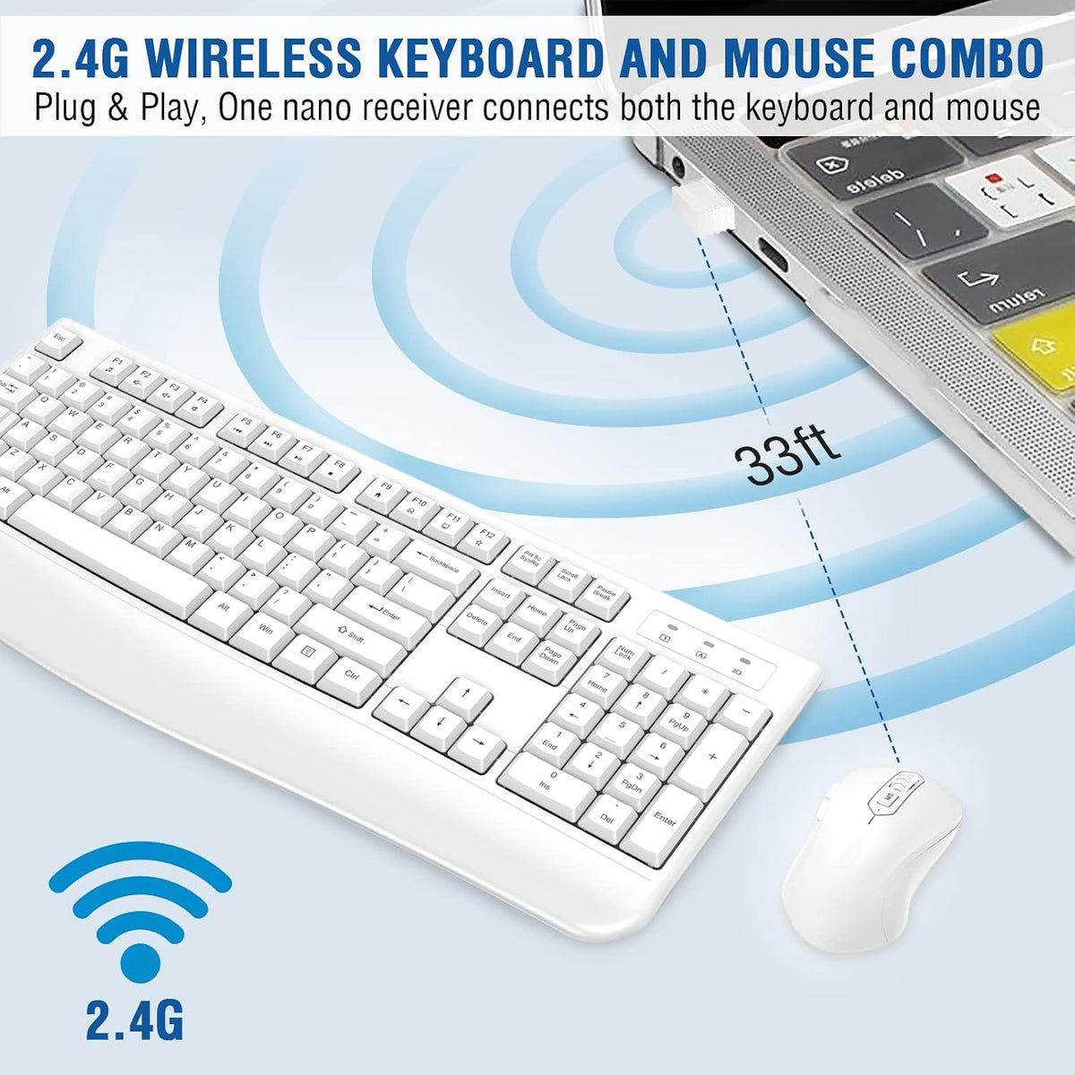 EDJO - Combo de teclado y mouse inalámbricos, teclado ergonómico de...