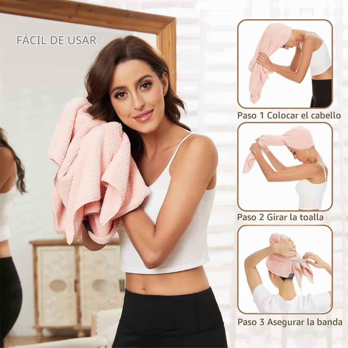BYCOO Toalla de microfibra para el cabello para mujer, antiencrespa...