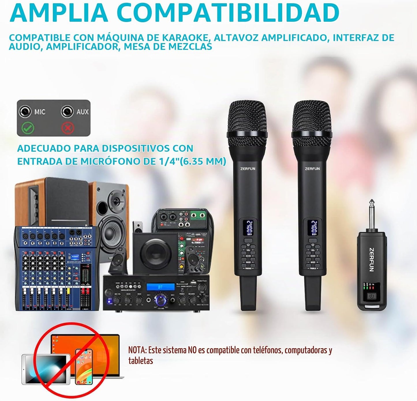 ZERFUN - Micrófonos inalámbricos recargables duales, sistema de mic...