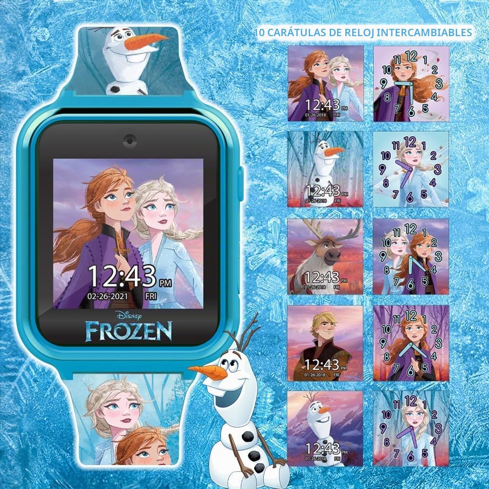Accutime Reloj inteligente Disney Frozen para niños con cámara para...