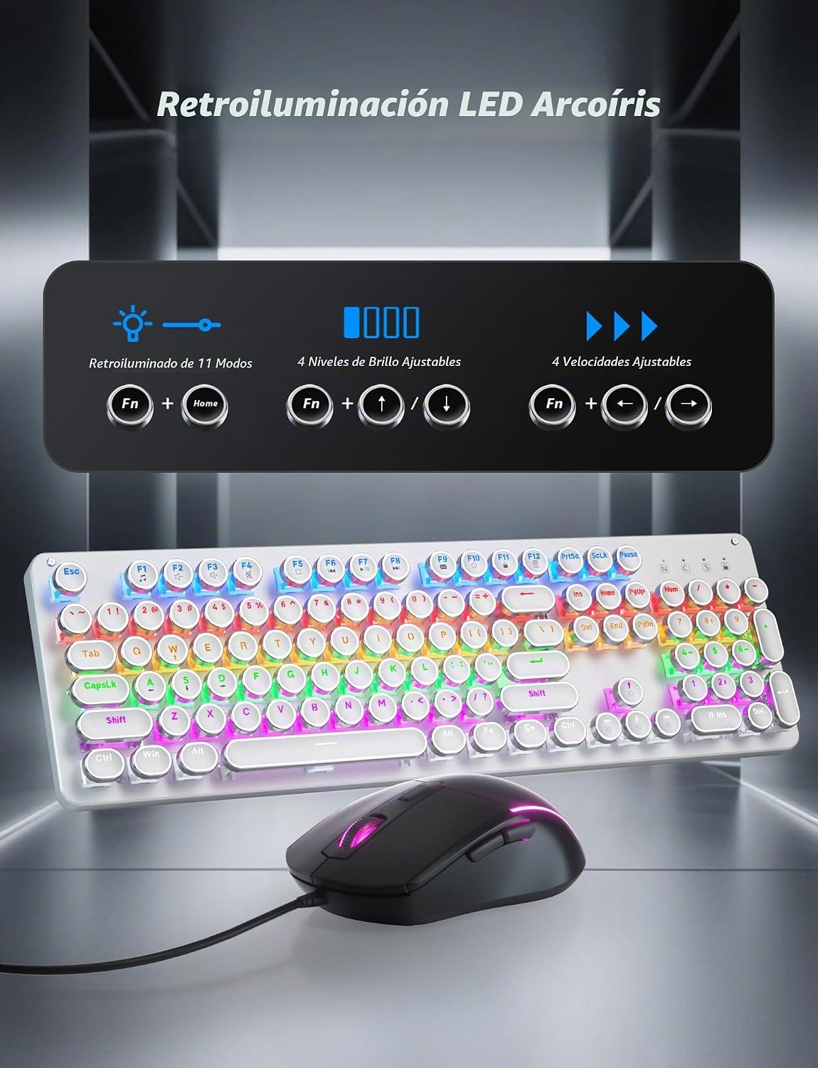Combo de teclado y mouse mecánico estilo máquina de escribir para j...