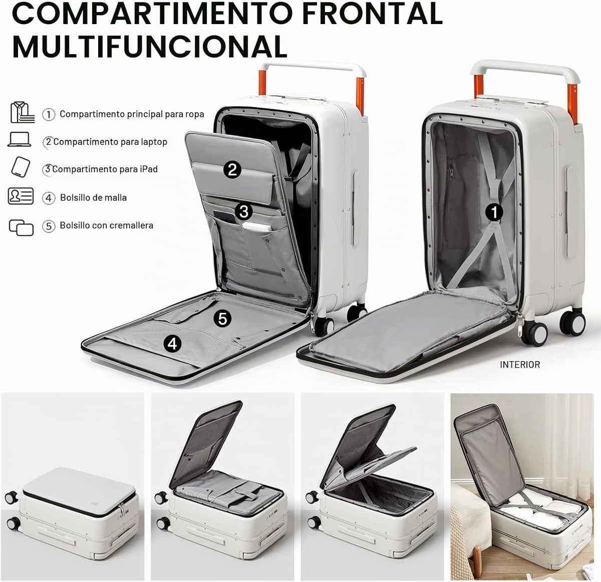 mixi Maleta de equipaje con bolsillo frontal para laptop, maletas d...