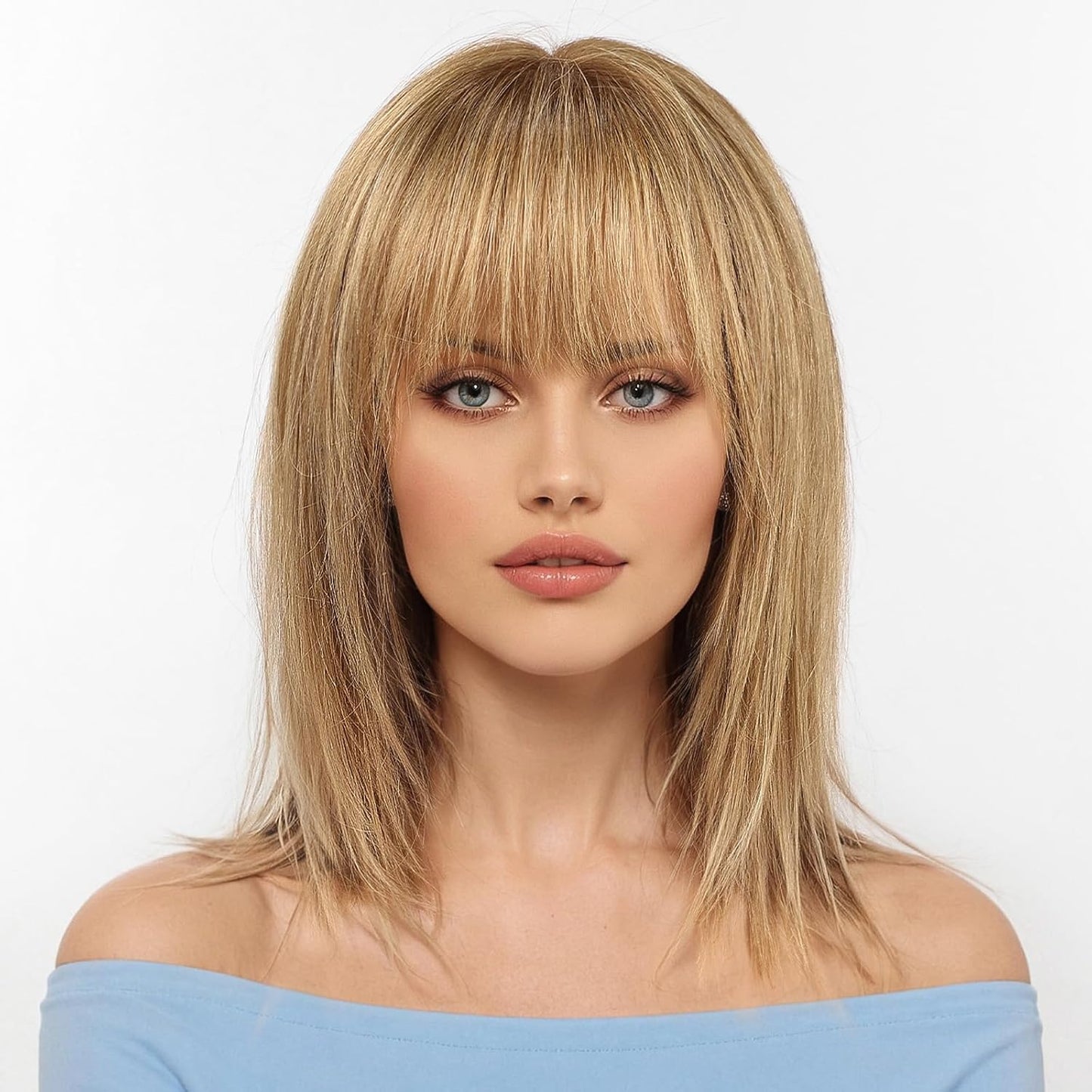 KKU Pelucas de Cabello Humano Ombre Marrón Claro de 12 Pulgadas par...