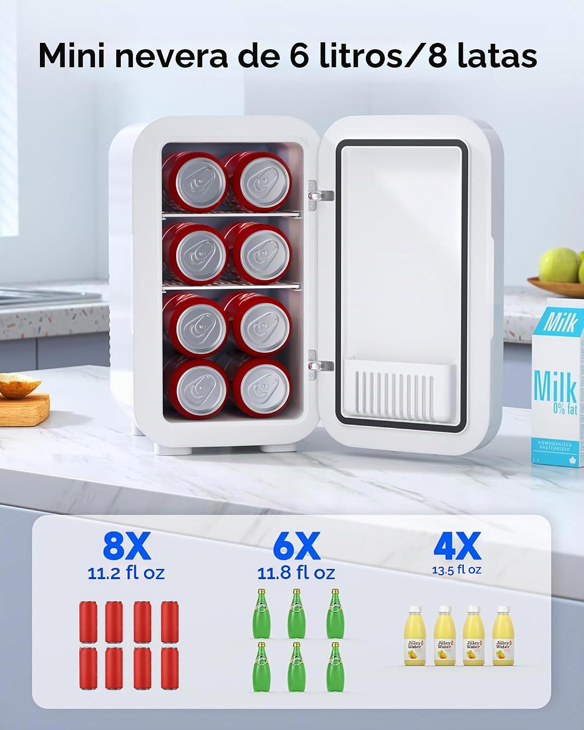 BEICHEN Mini nevera, refrigerador pequeño de 6 litros\/8 latas para...