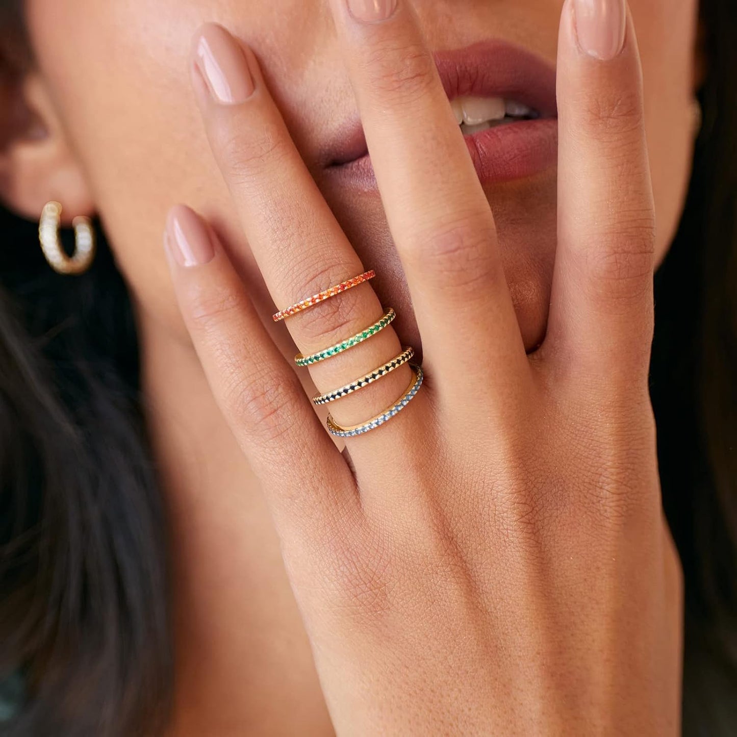PAVOI Anillo Apilable de Plata Esterlina Chapada en Oro de 14K con...