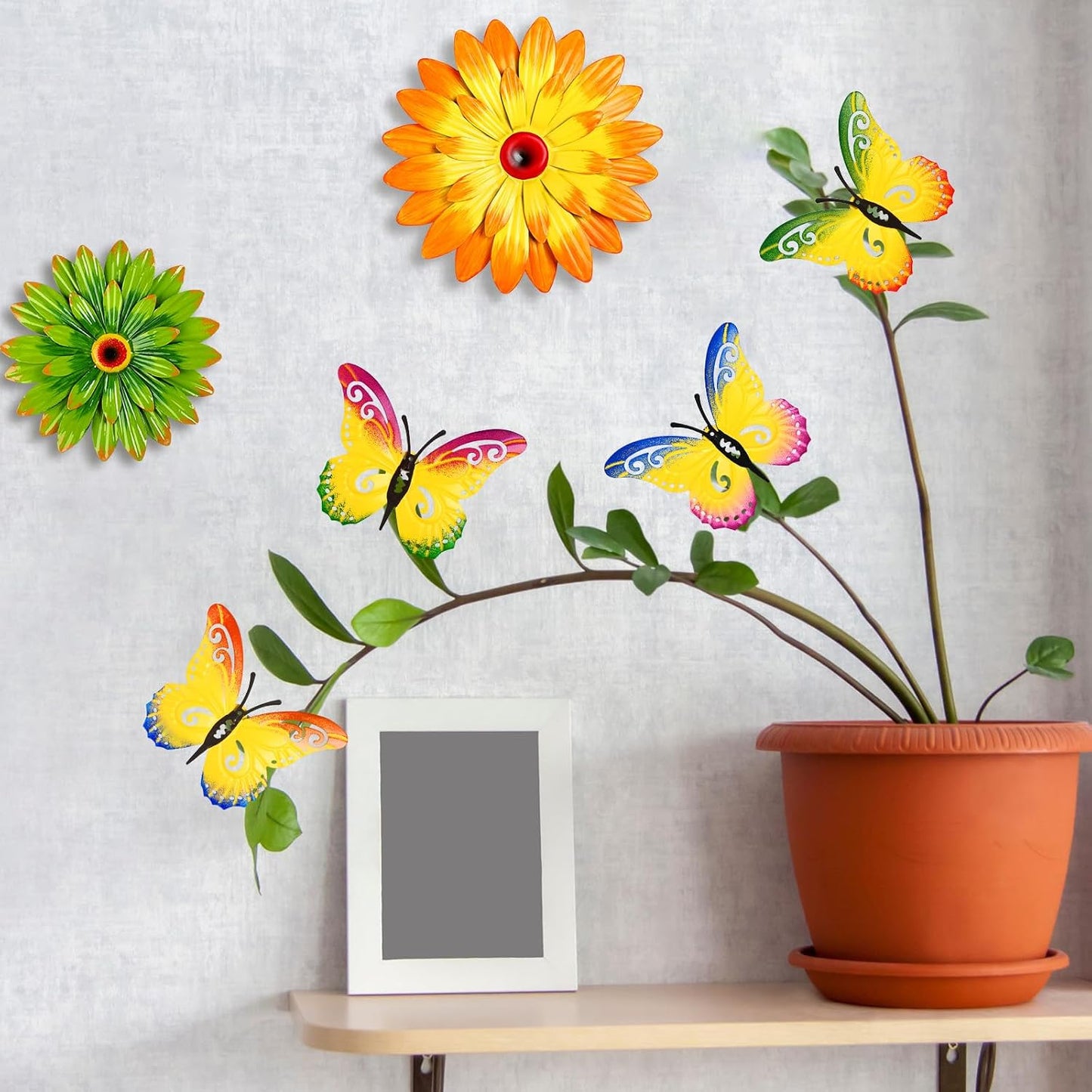 Gisafai Paquete de 10 decoraciones de pared de metal con flores par...