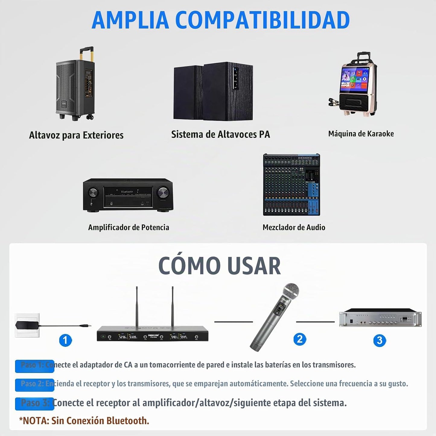 Phenyx Pro Sistema de micrófono inalámbrico dinámico de metal UHF 4...
