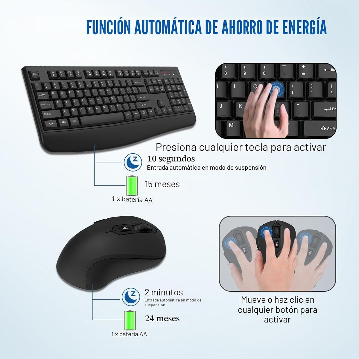 Combo de teclado y ratón inalámbricos, teclado inalámbrico de tamañ...