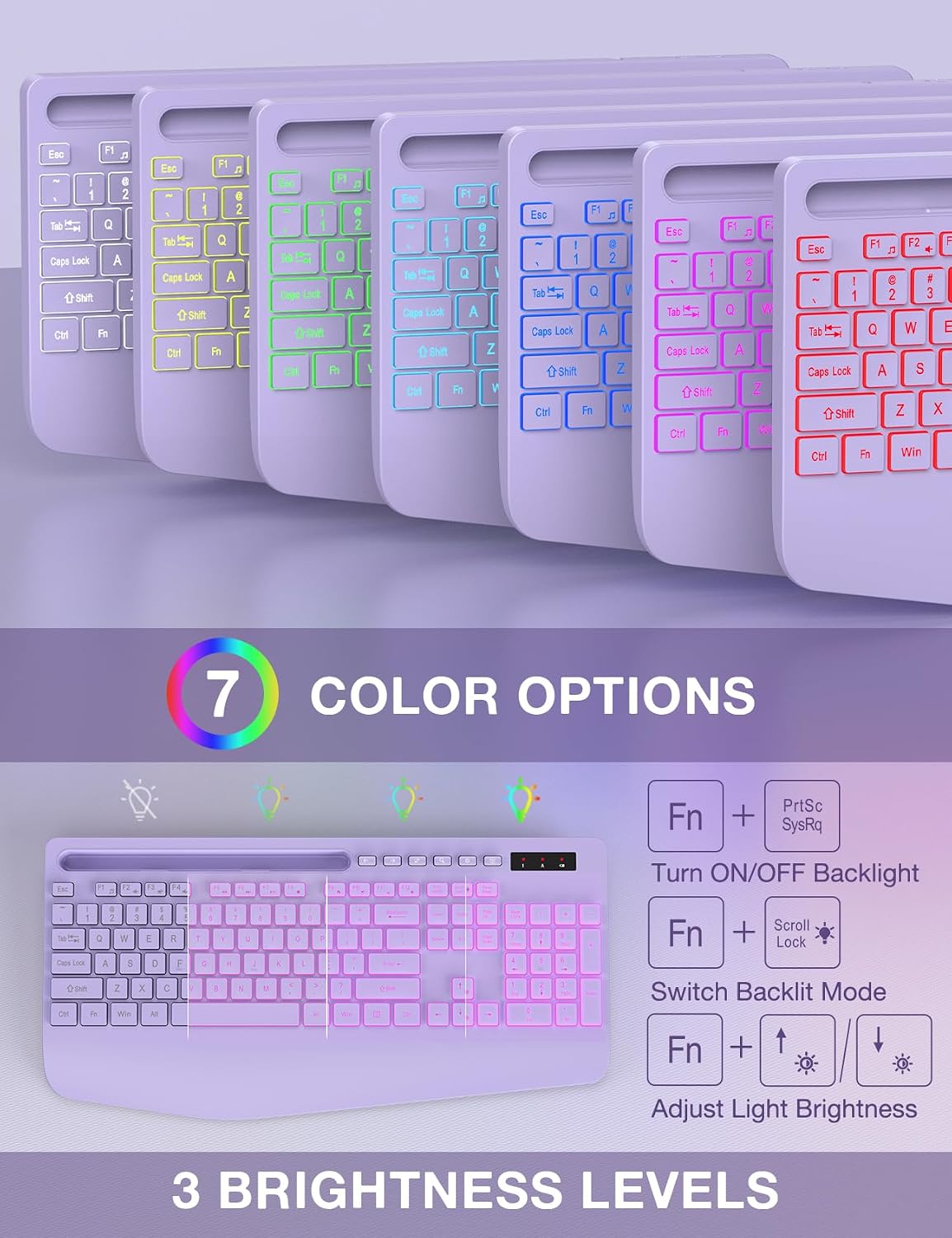 SABLUTE Combo de teclado y mouse inalámbricos, 9 efectos retroilumi...