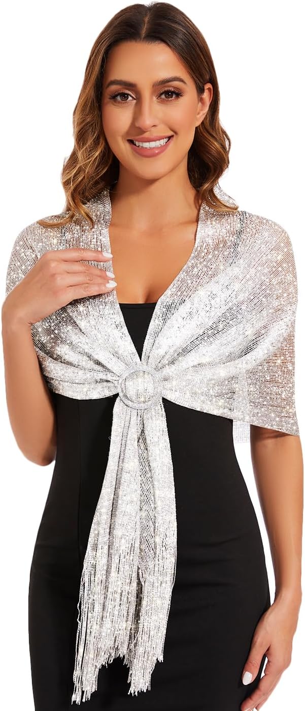 KUNINDOME Chales y chalinas metálicos brillantes con hebilla, para...