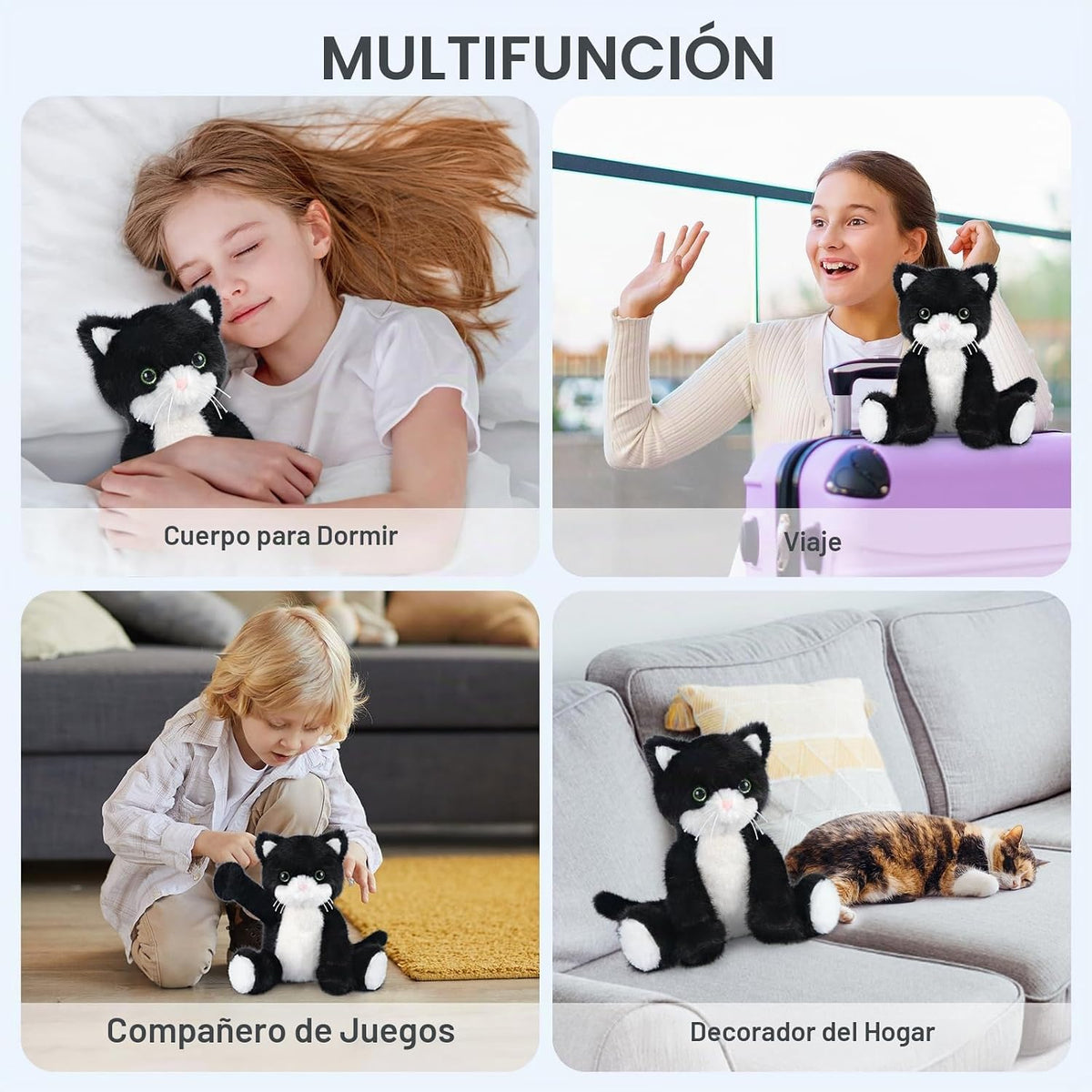 SuzziPals - Gato de peluche calentable y enfriable en blanco y negr...