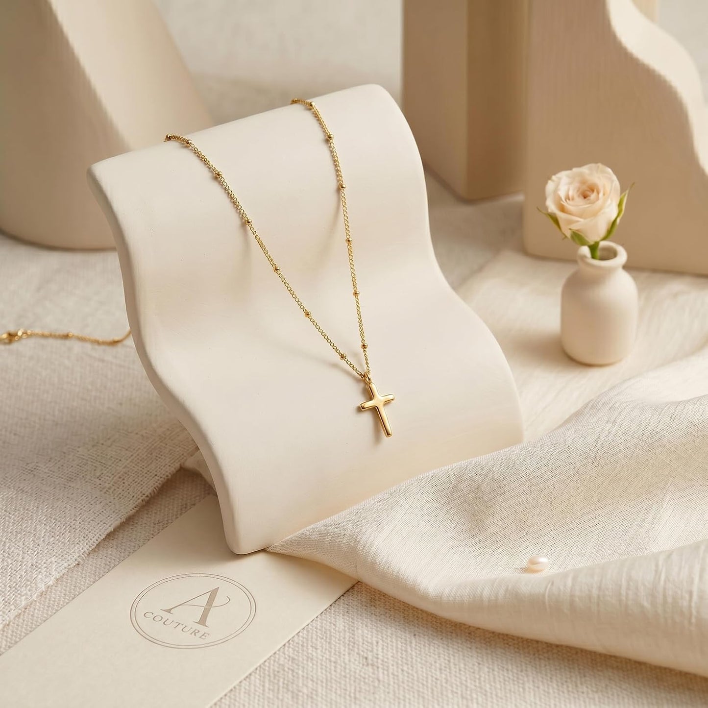 BLThing Collar de cruz de plata de ley 925 y oro de 18 quilates par...