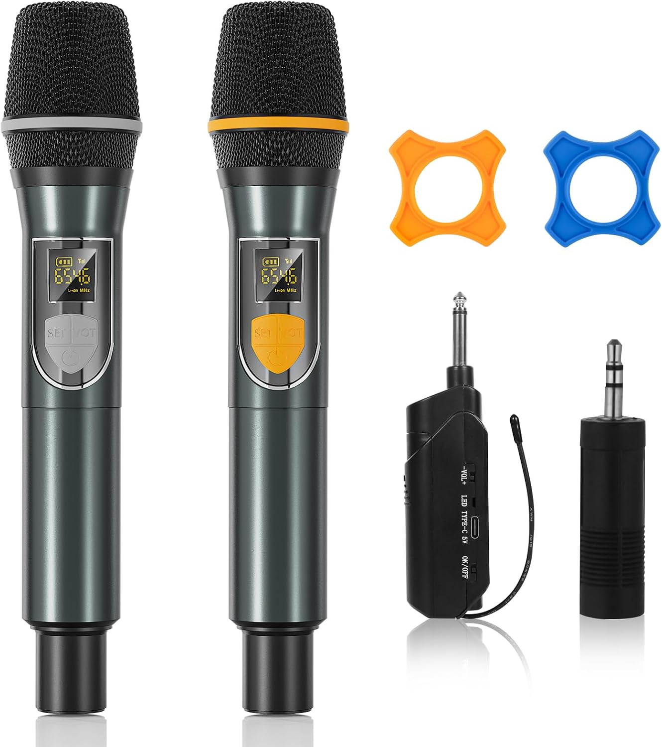 Micrófonos inalámbricos, micrófonos duales UHF profesionales para k...