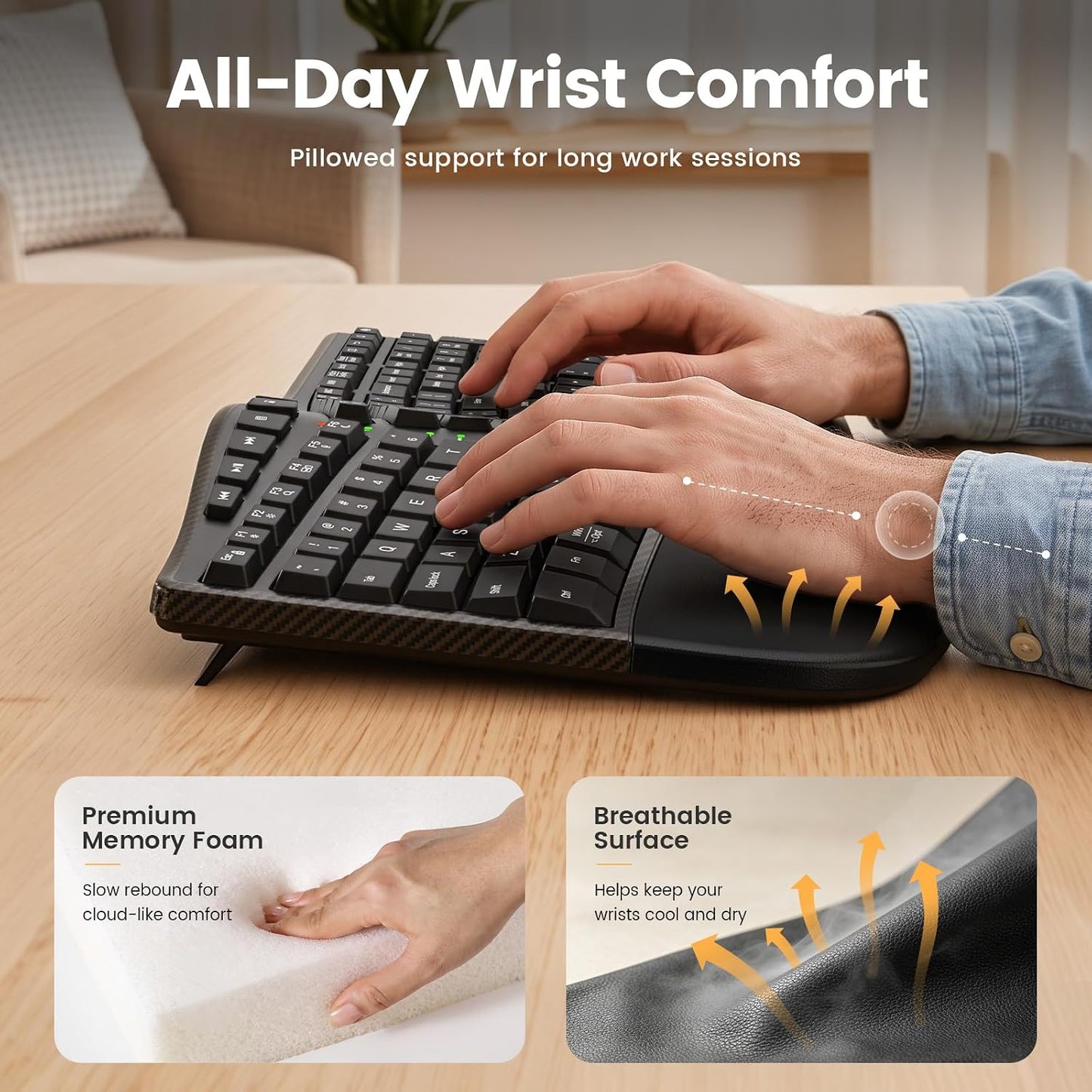 SABLUTE Combo ergonómico de teclado y mouse, diseño dividido, mouse...