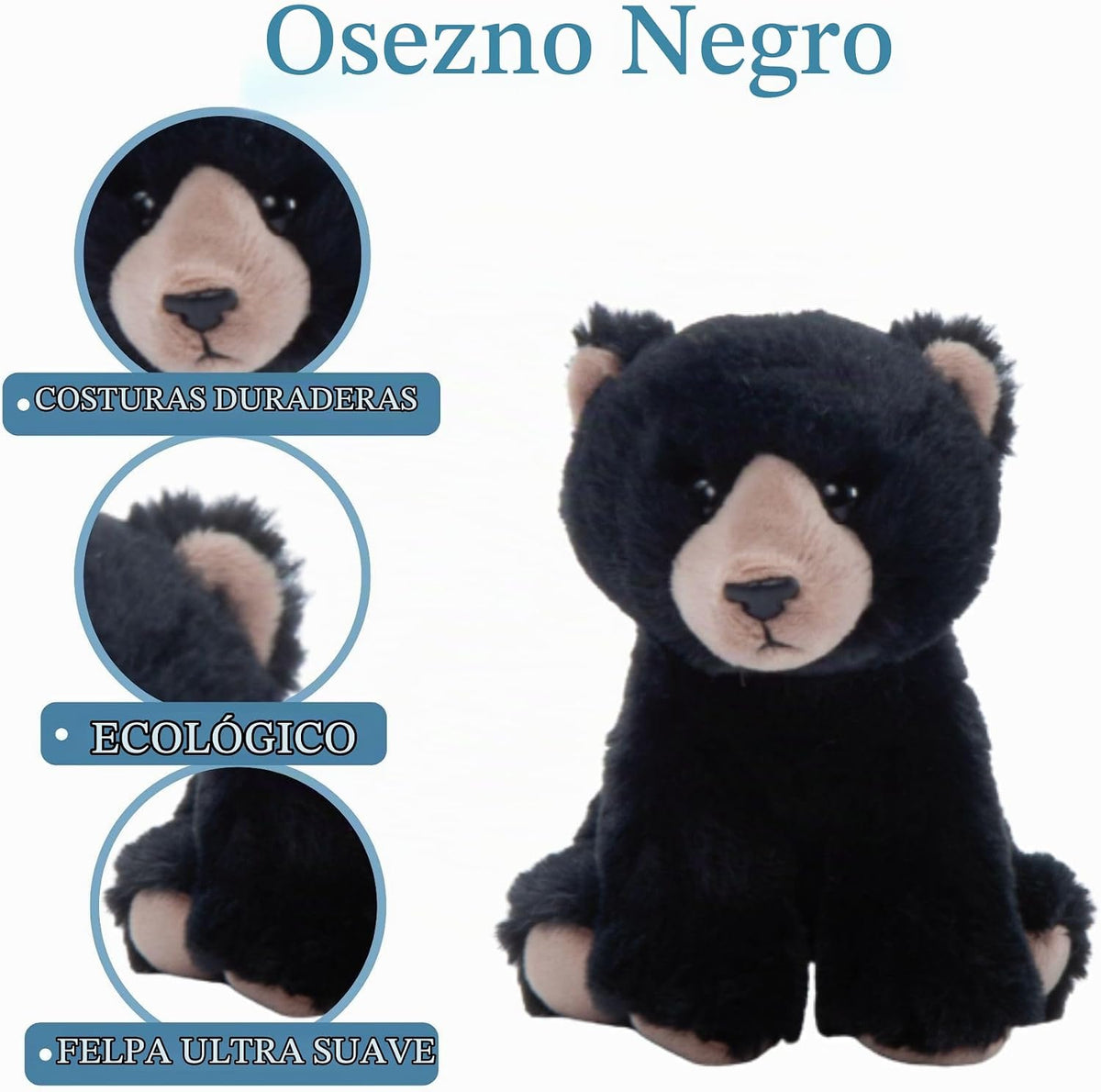 The Petting Zoo Peluche de oso negro, Babiez, regalos para niños, 6...