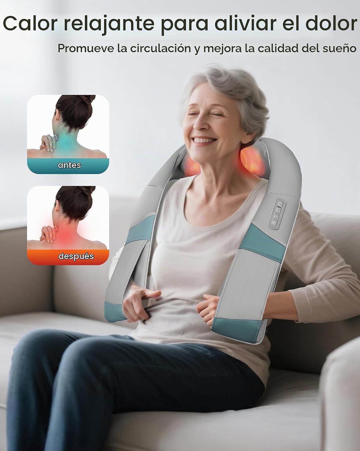 Snailax Masajeador de cuello inalámbrico con calor, masajeador de e...