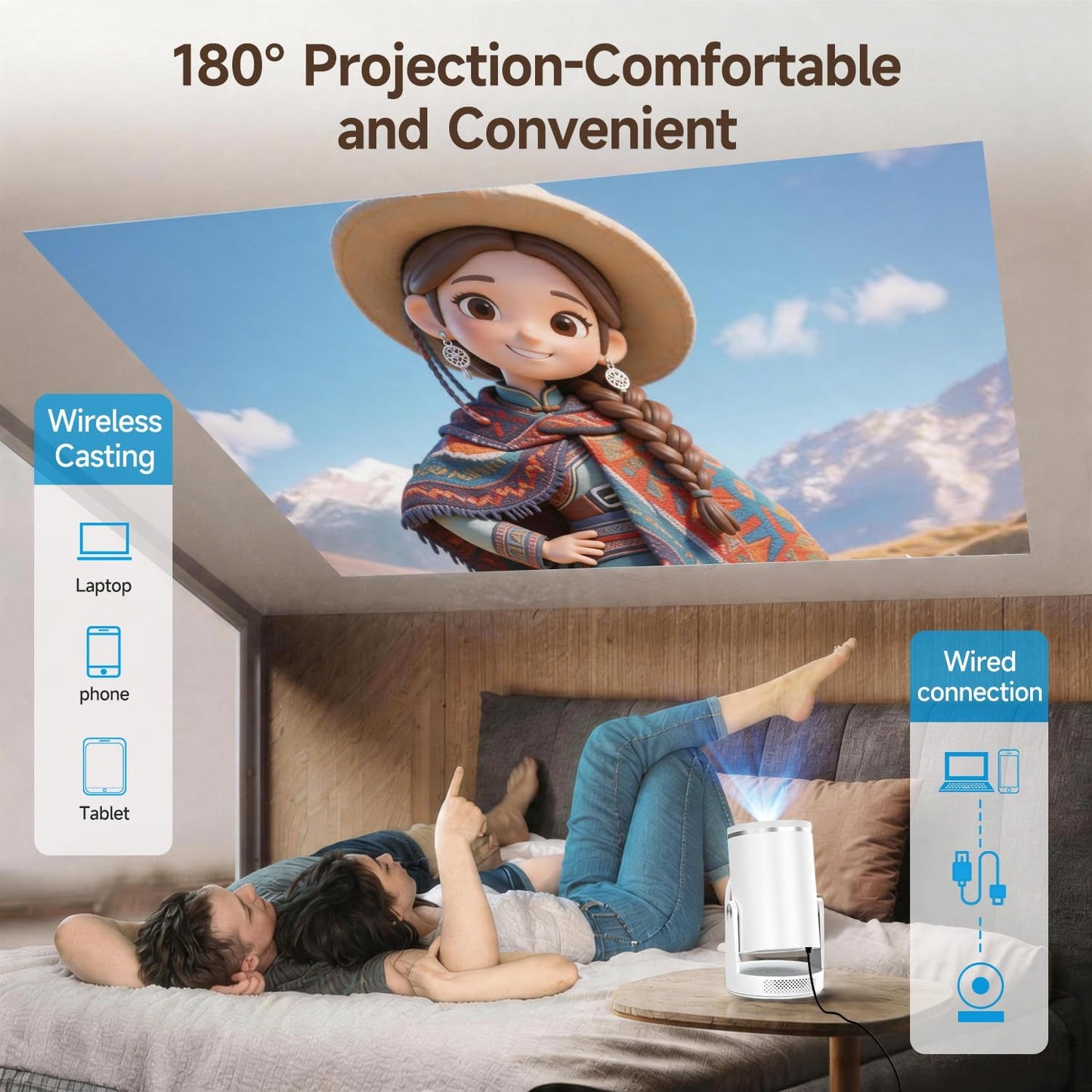 Mini proyector con Wifi 6 y Bluetooth 5.4, proyector portátil intel...