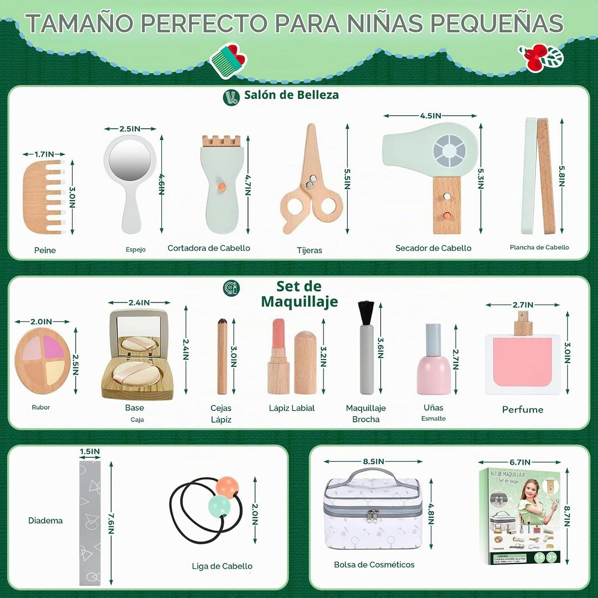 Juego de juguetes de maquillaje de madera, juego de simulación de s...