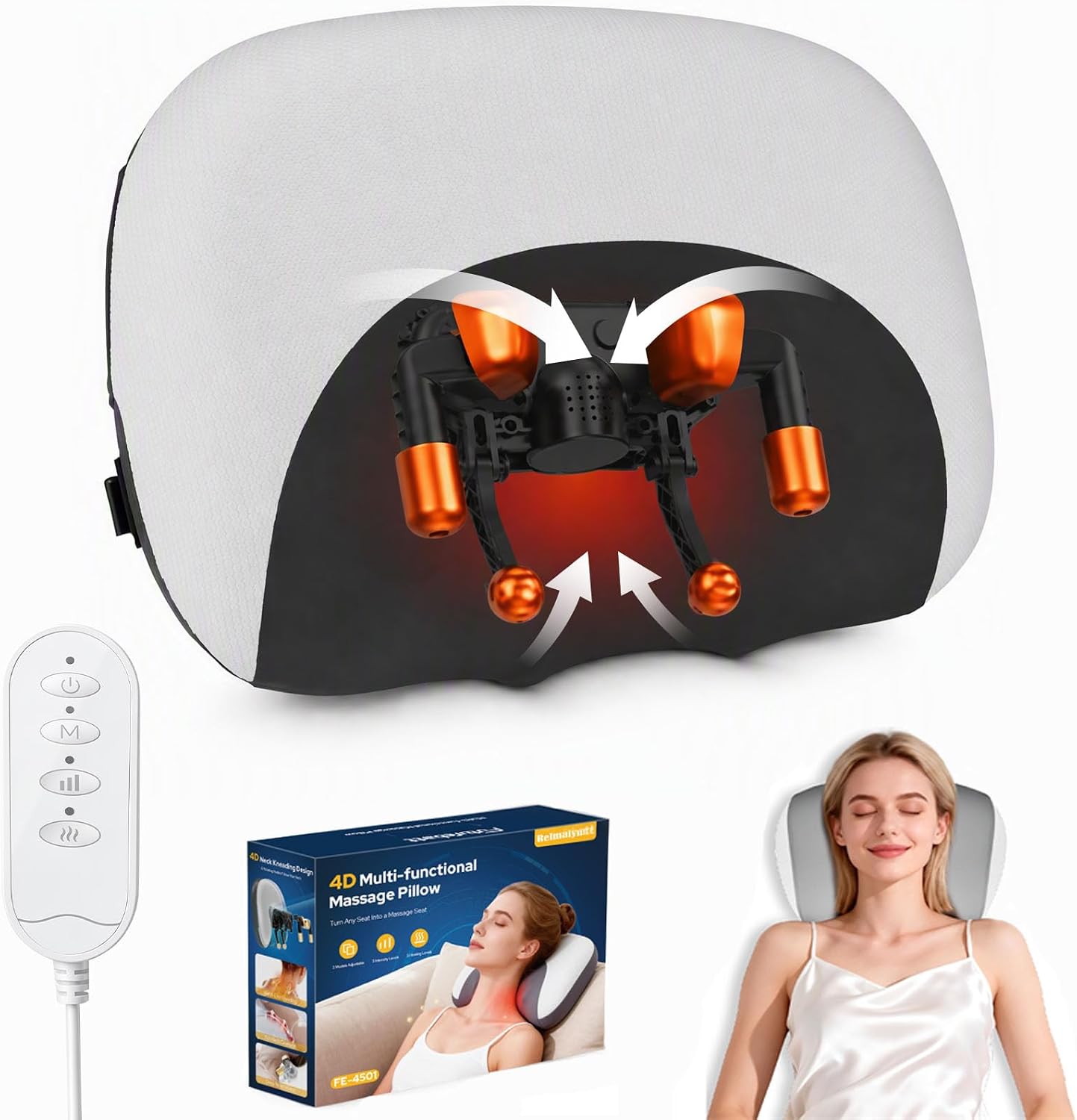 Almohada masajeadora de cuello inalámbrica 3 en 1 mejorada con calo...