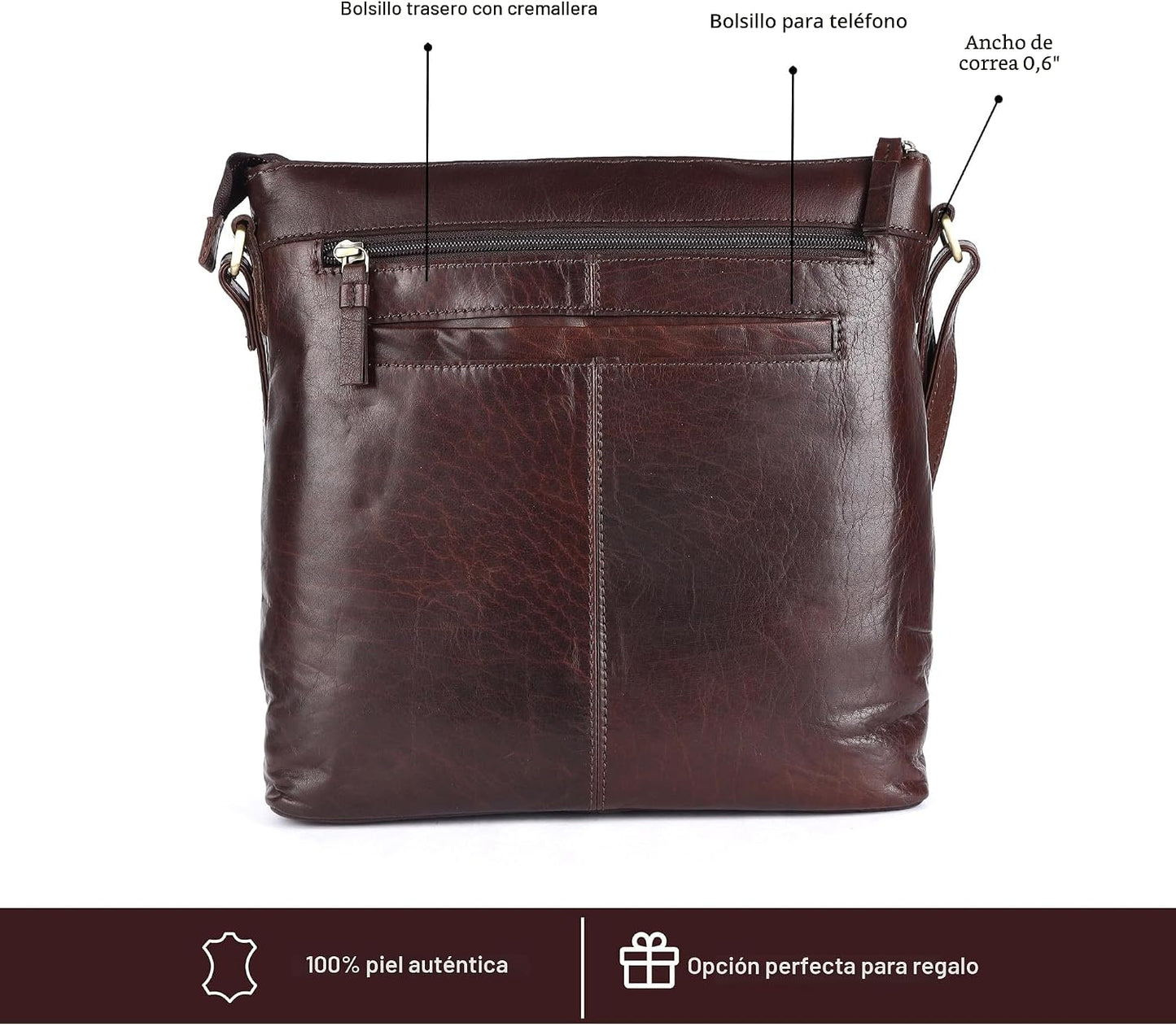 LEDERBUCK Olga - Bolso bandolera extragrande de piel auténtica para...